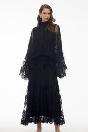 Franziska Black Draped Lace Maxi Dress