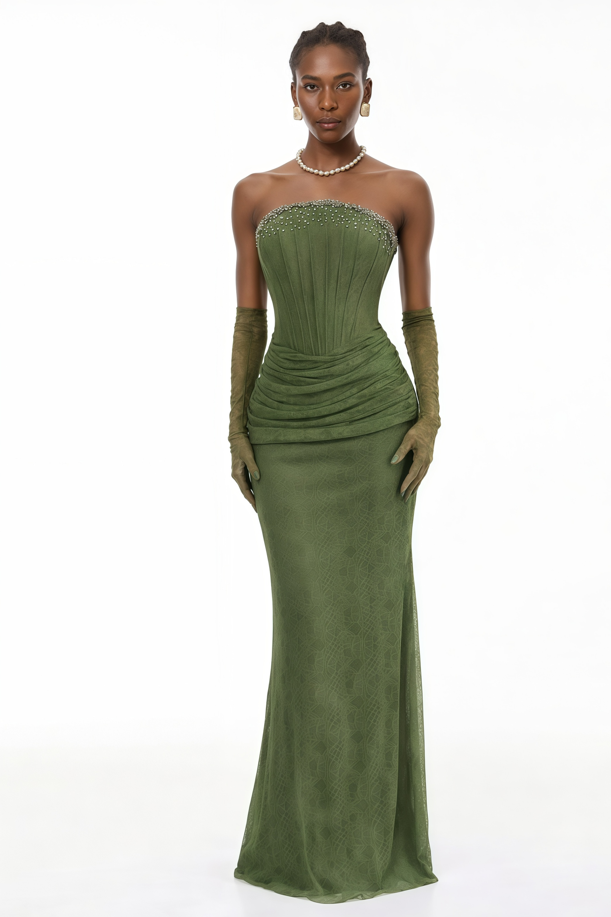 Franziska Green Embellished Corset Maxi Dress (Without Gloves) (Final Sale-US Only)