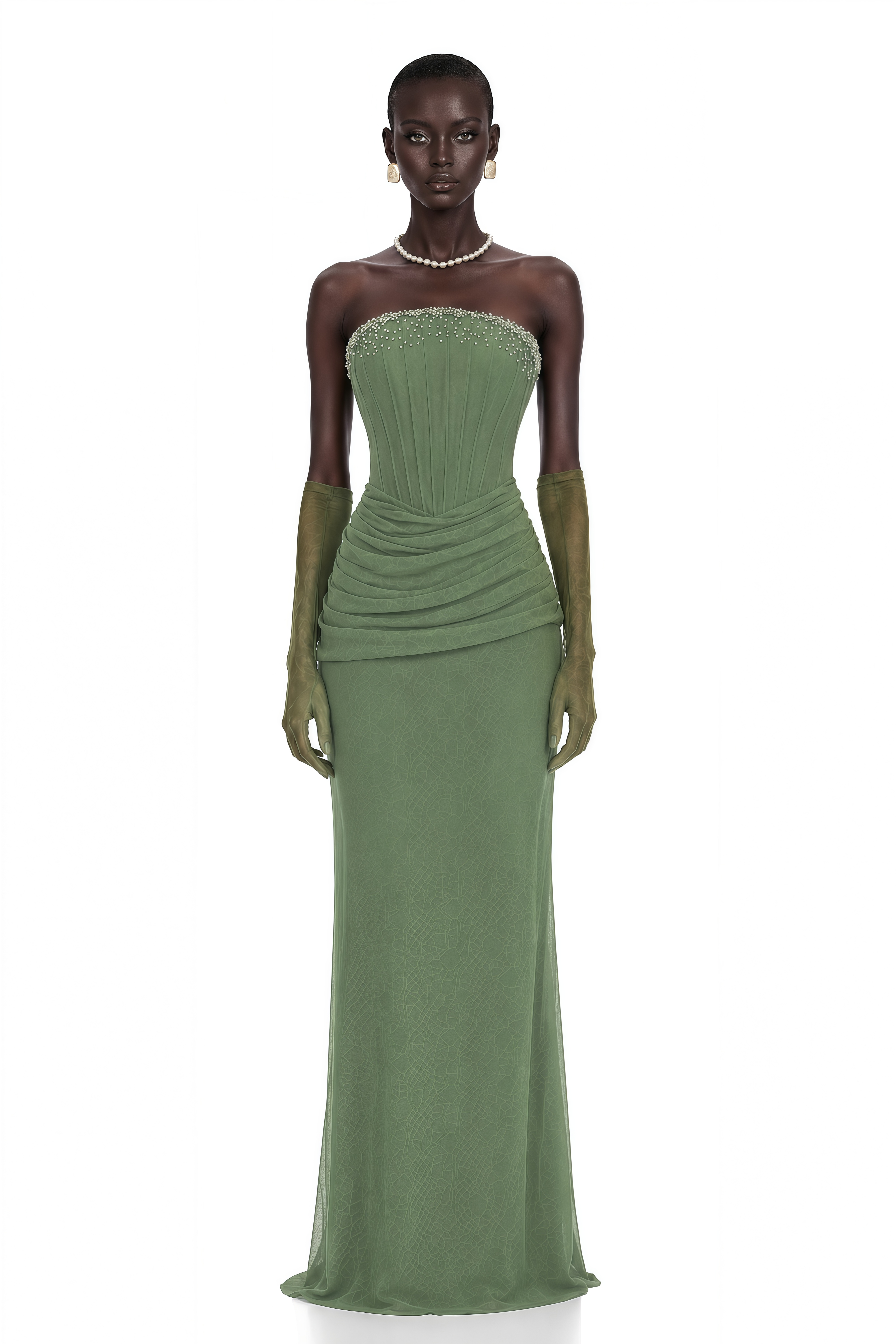 Franziska Green Embellished Corset Maxi Dress (Without Gloves)
