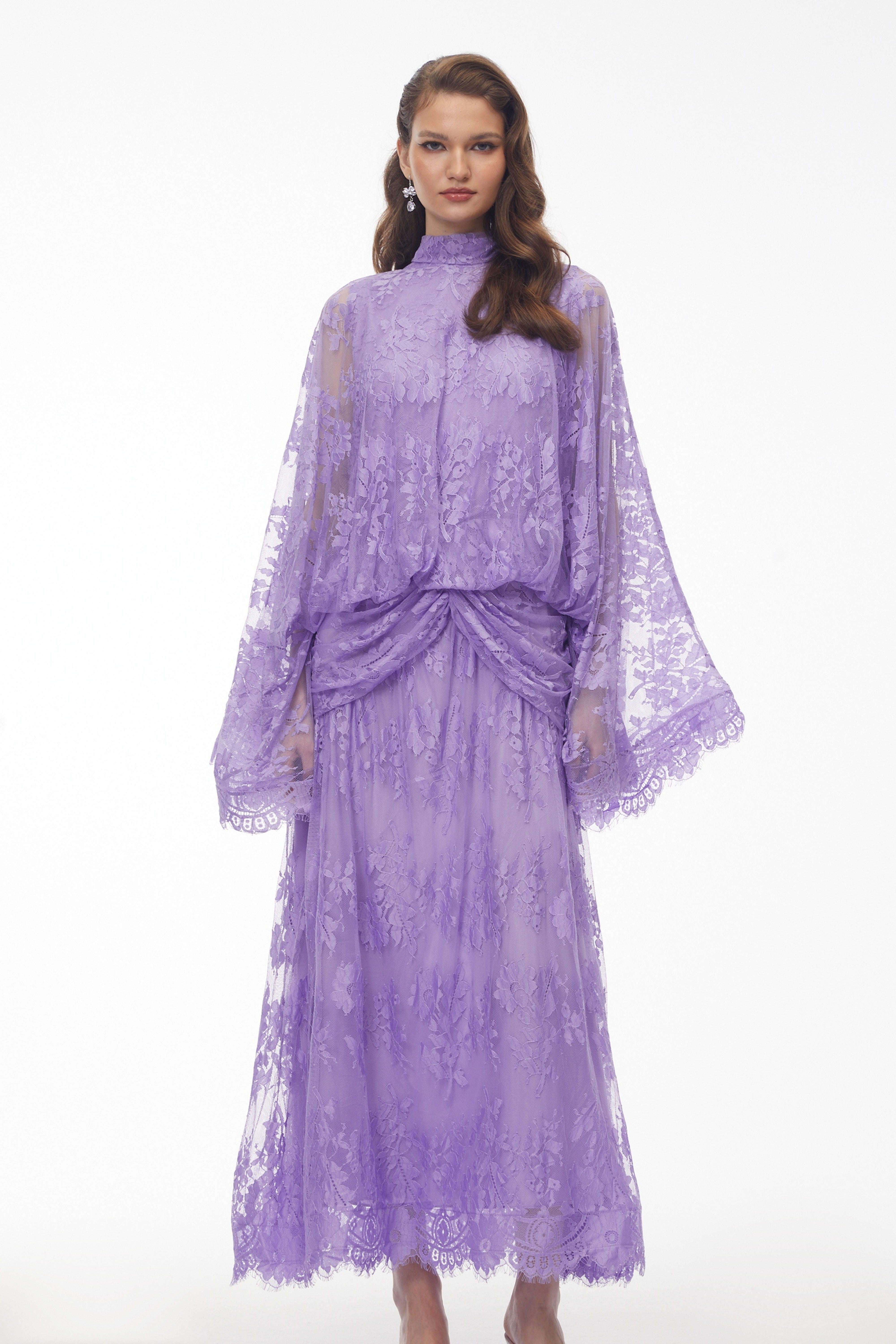 Franziska Purple Draped Lace Maxi Dress