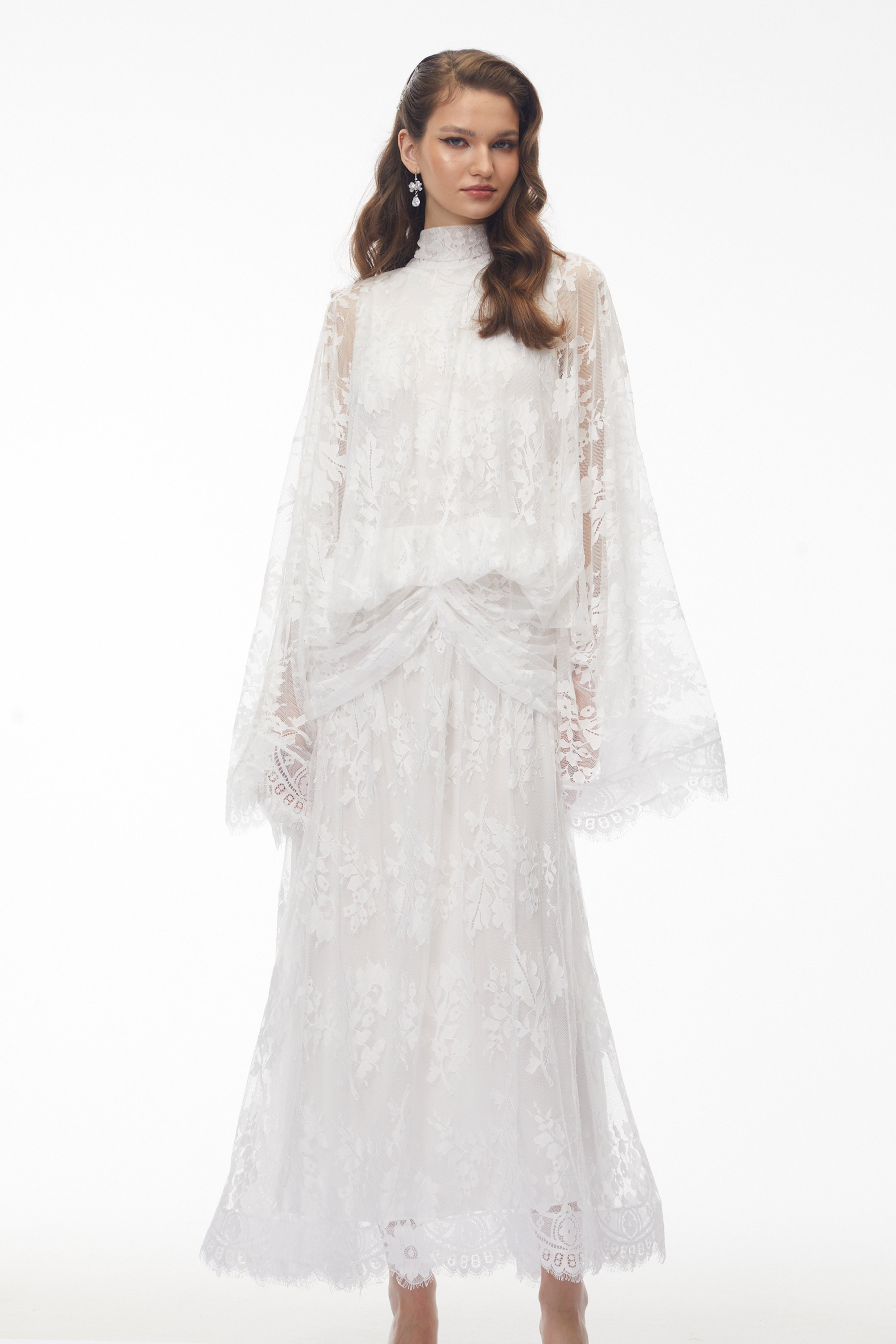Franziska White Draped Lace Maxi Dress