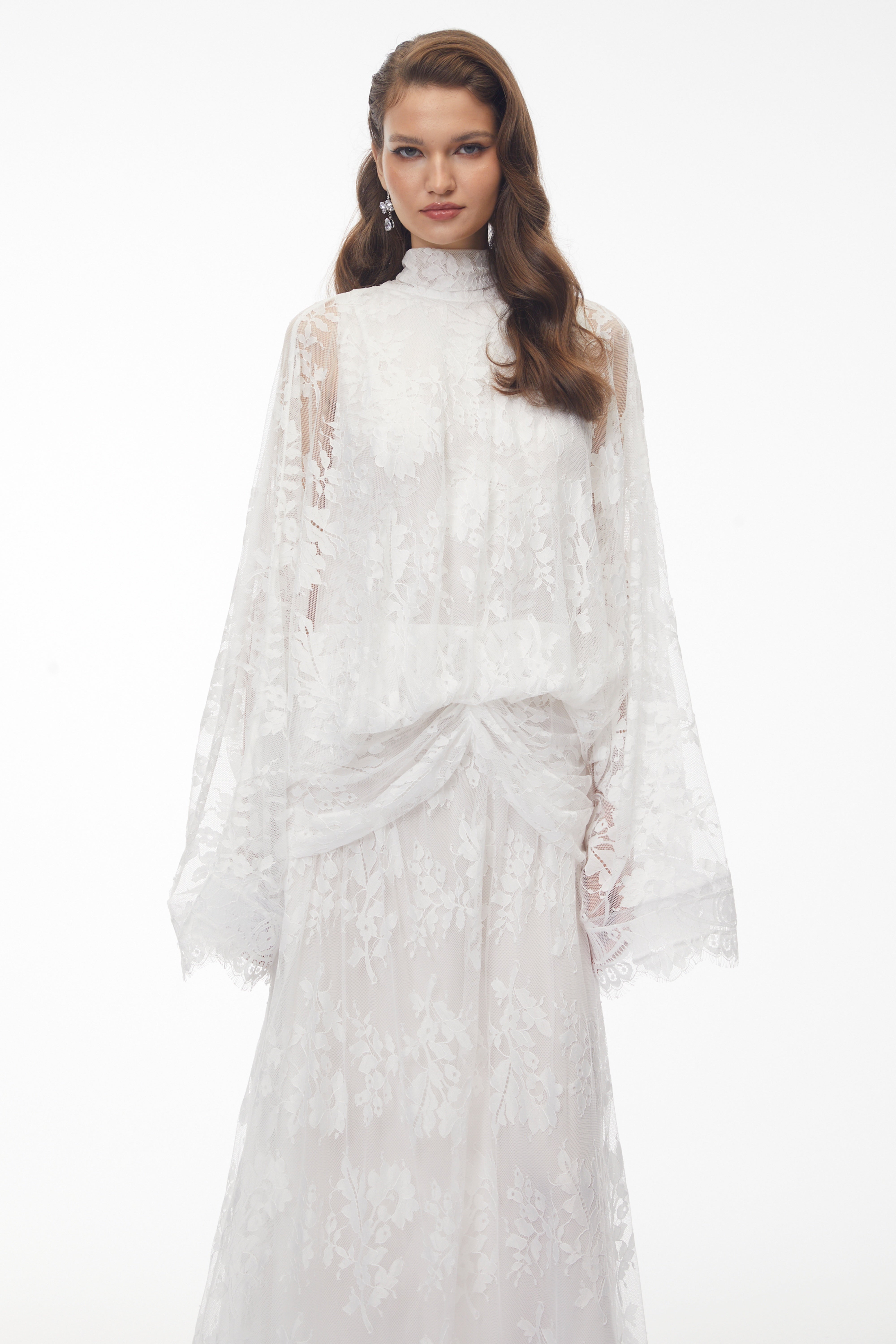 Franziska White Draped Lace Maxi Dress