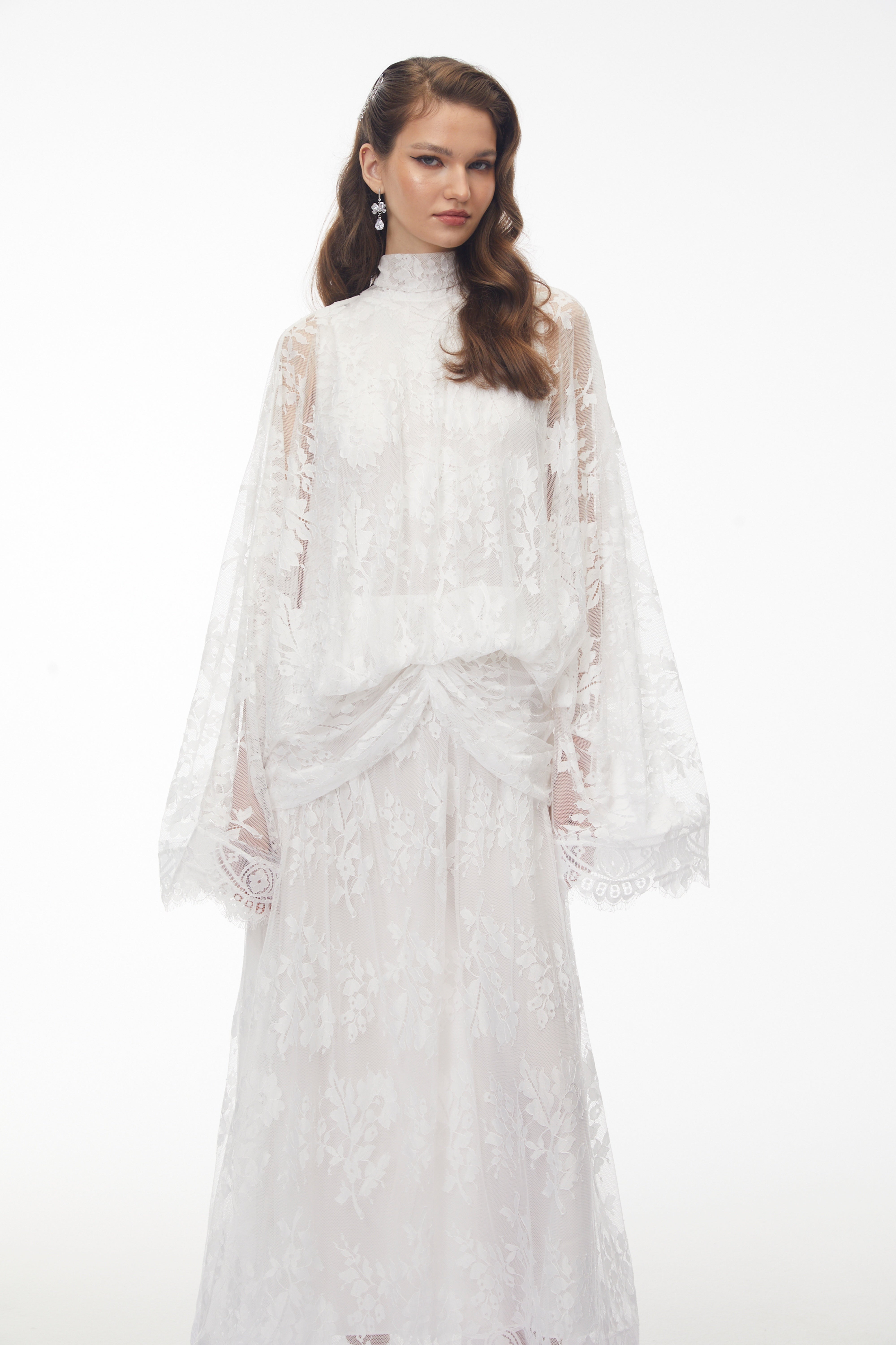 Franziska White Draped Lace Maxi Dress