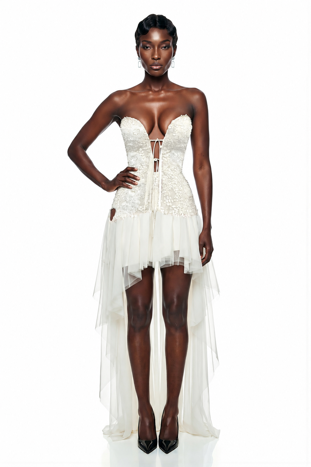 Fury Champagne Off Shoulder Embellished Tulle Maxi Dress