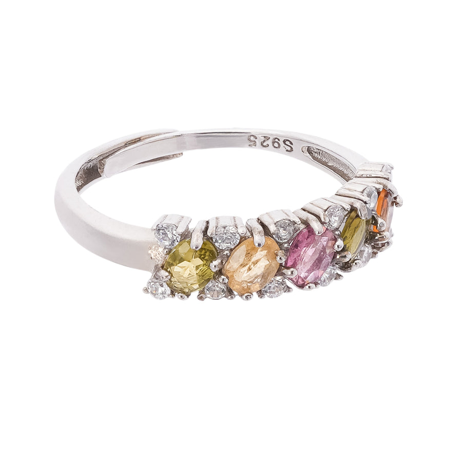 Gabriela Multicolor Oval Cut Five Stone Gemstone Sterling Silver Ring