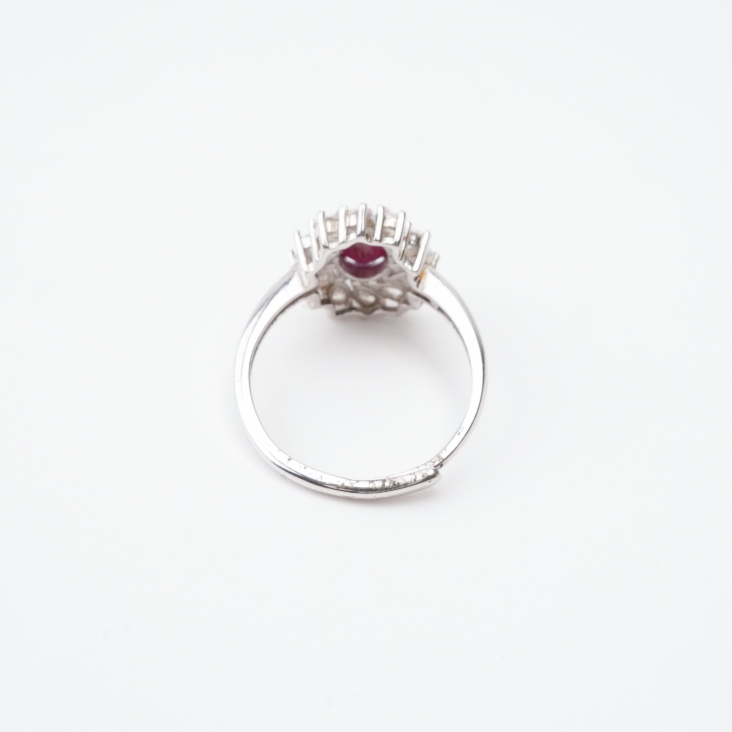 Gabrielle Ruby Floral Halo Sterling Silver Ring
