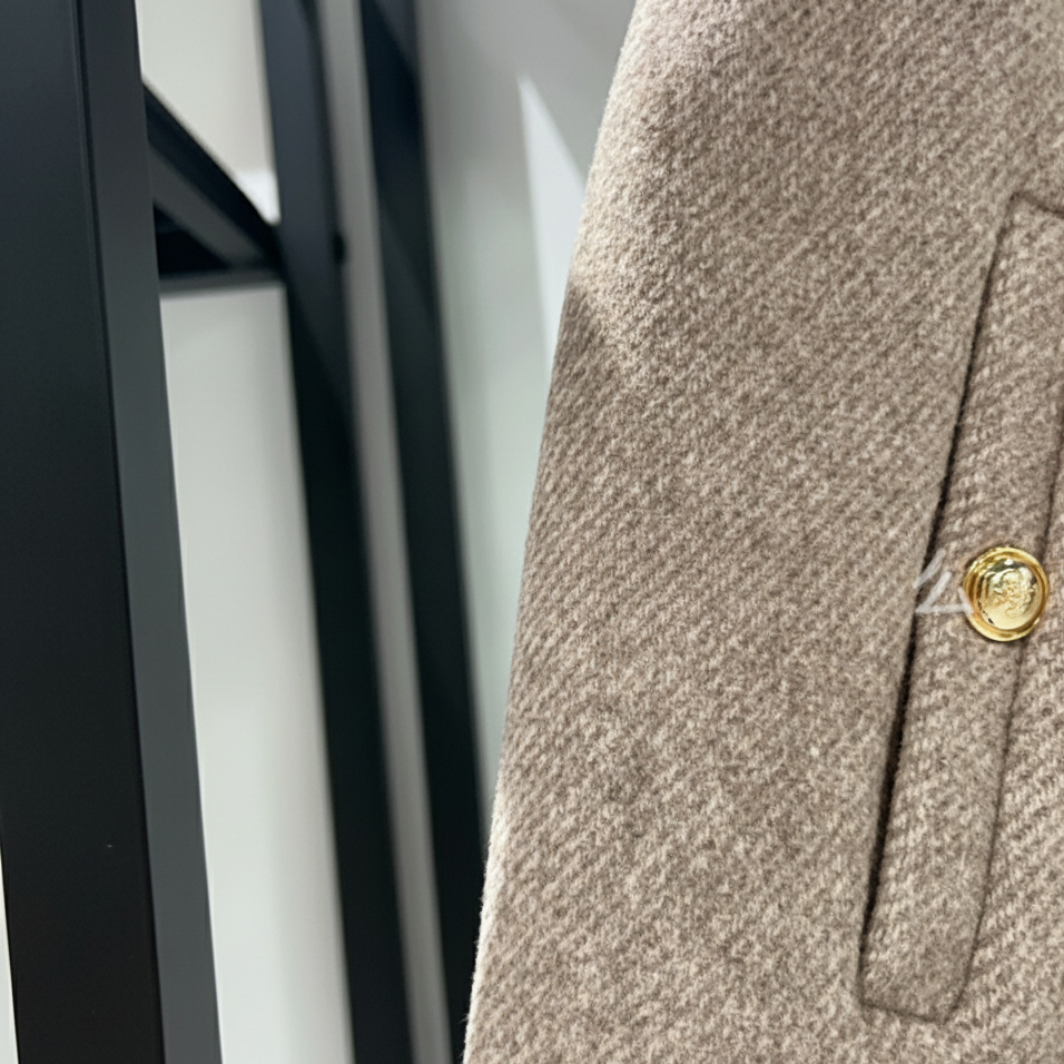 MADDY VIVIENNE BEIGE MIXED WOOL MINI SKIRT WITH FLAP POCKETS AND GOLD BUTTONS - BEIGE