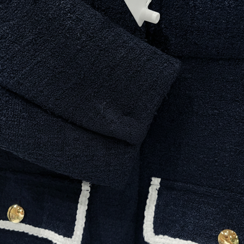 MADDY ARIA 4-POCKET NAVY CROPPED TWEED JACKET WITH GOLD BUTTONS - NAVY