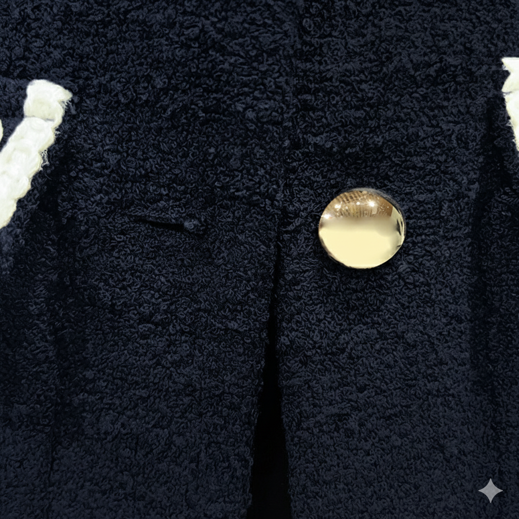 MADDY ARIA 4-POCKET NAVY CROPPED TWEED JACKET WITH GOLD BUTTONS - NAVY