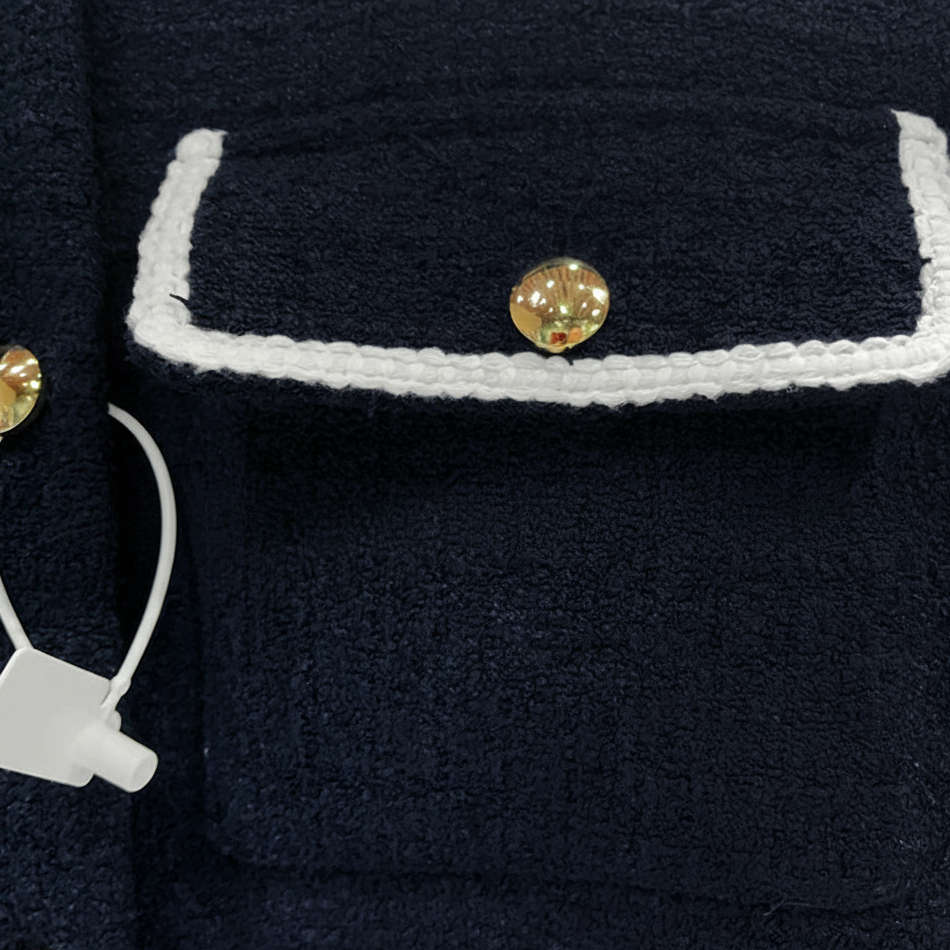 MADDY ARIA 4-POCKET NAVY CROPPED TWEED JACKET WITH GOLD BUTTONS - NAVY