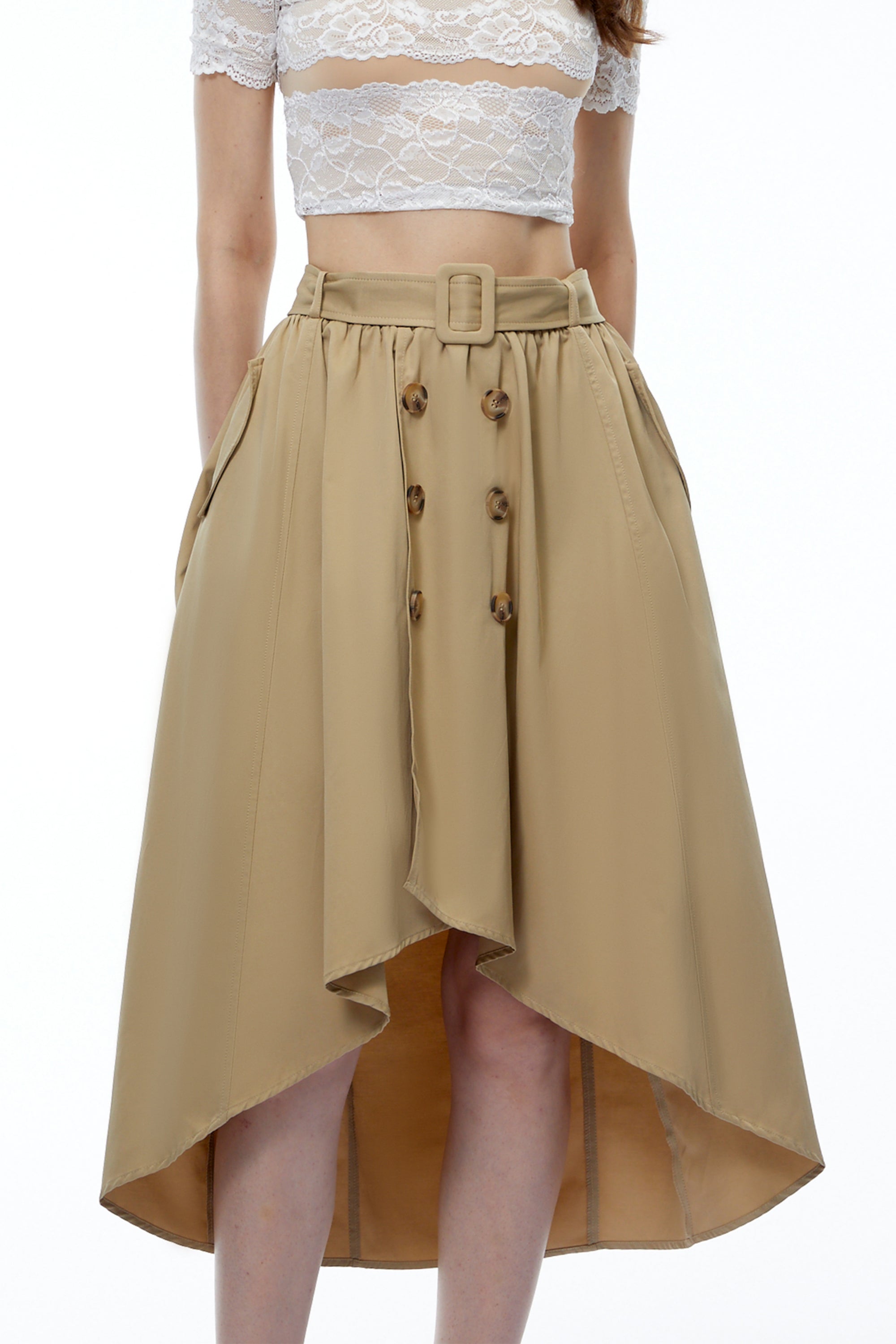 Genevieve Khaki Asymmetrical Convertible Skirt