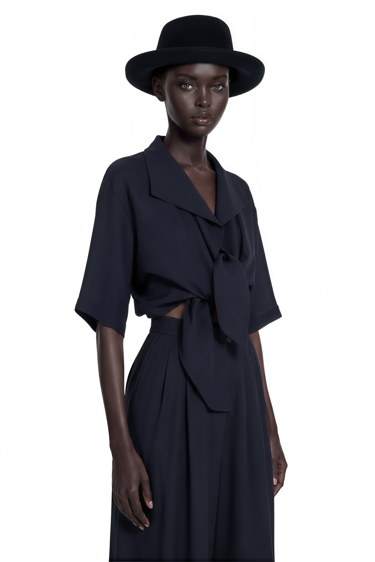 georgia navy blue tie-front short sleeve top & trousers set