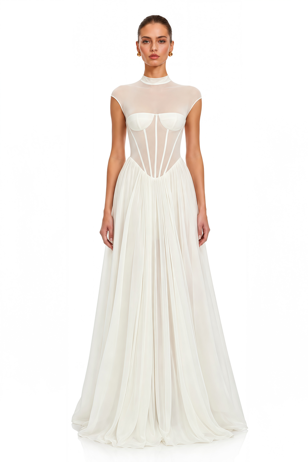 ghazal white sheer corset tulle maxi dress