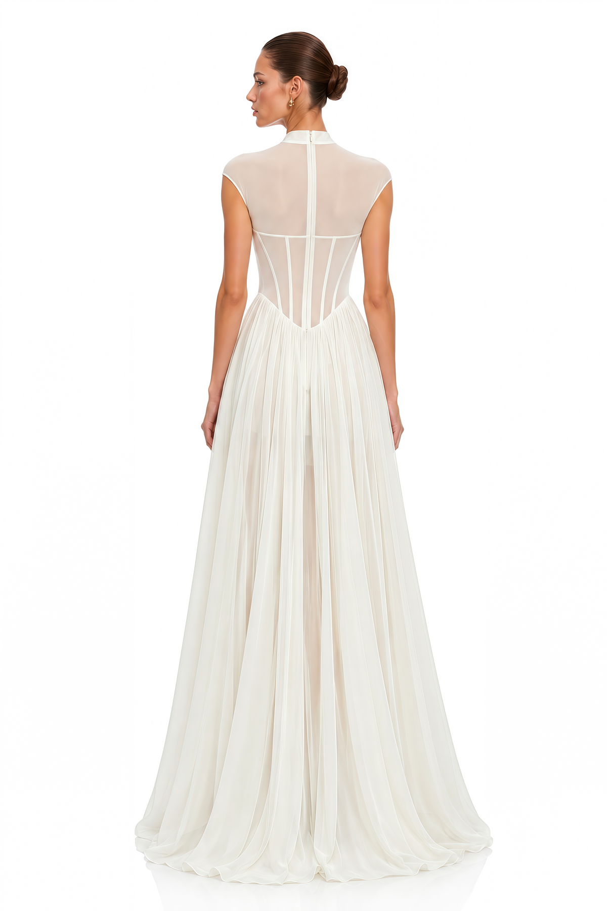 ghazal white sheer corset tulle maxi dress