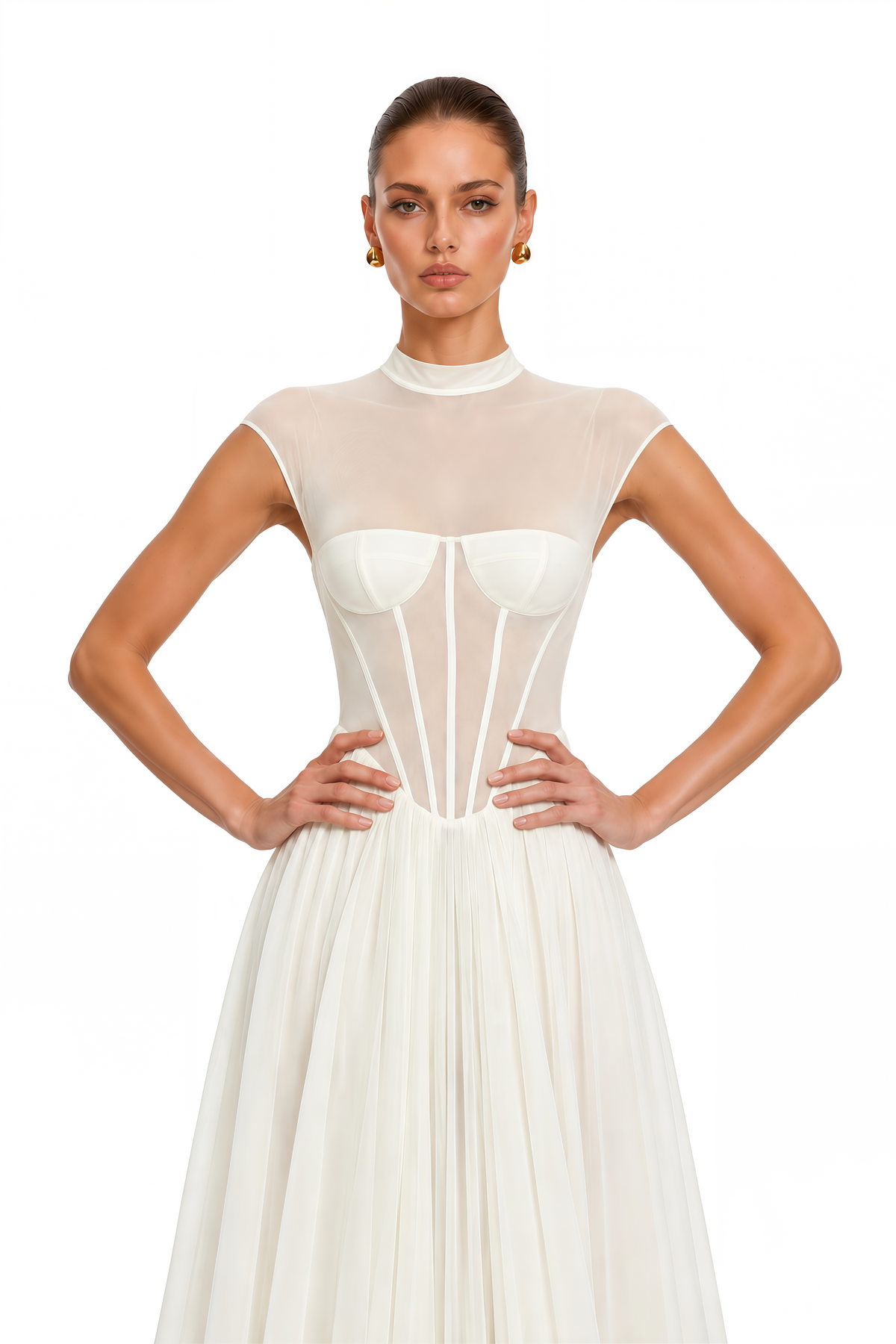ghazal white sheer corset tulle maxi dress