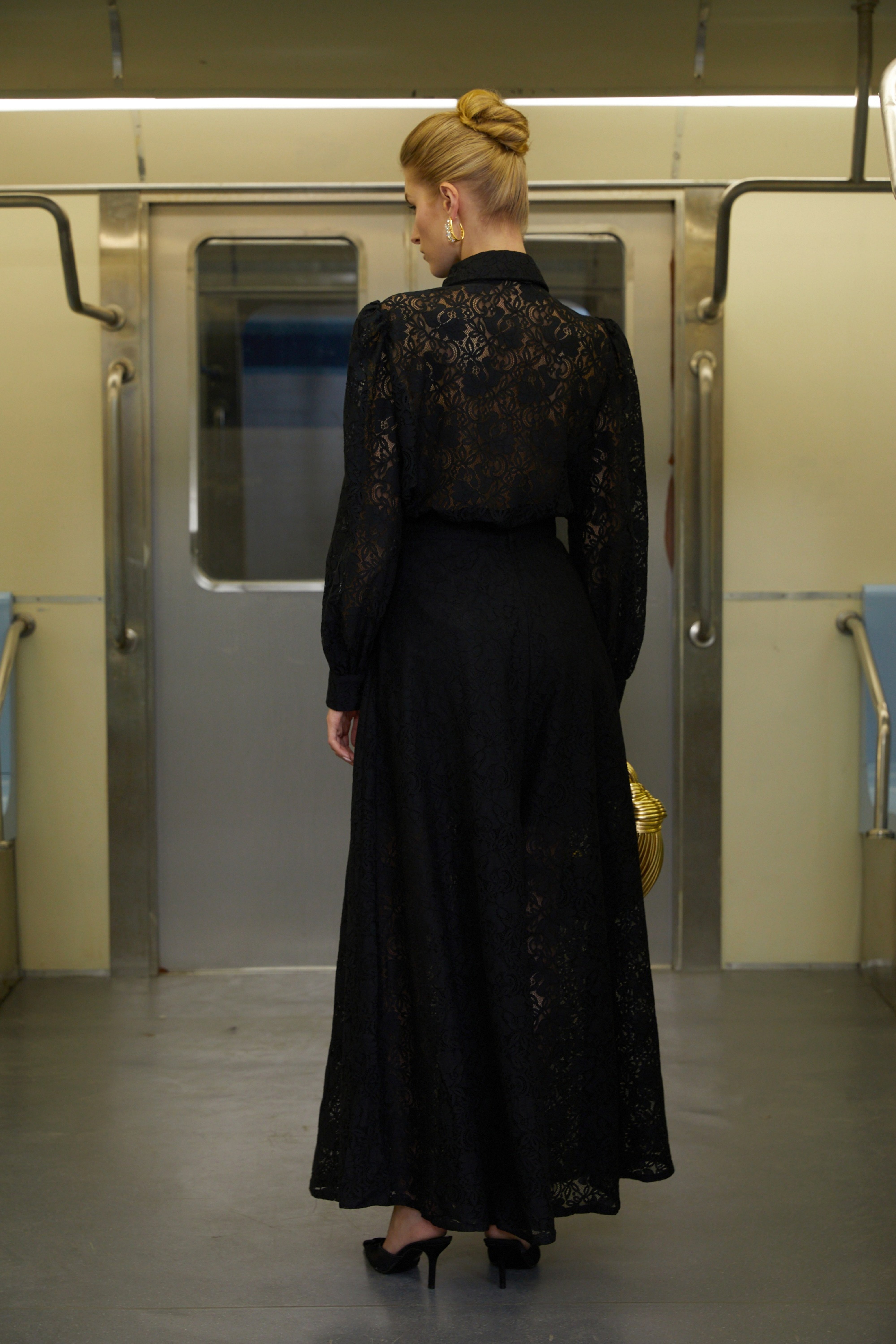 Gilberte Black Belted Shirt & Wide Leg Pants Set