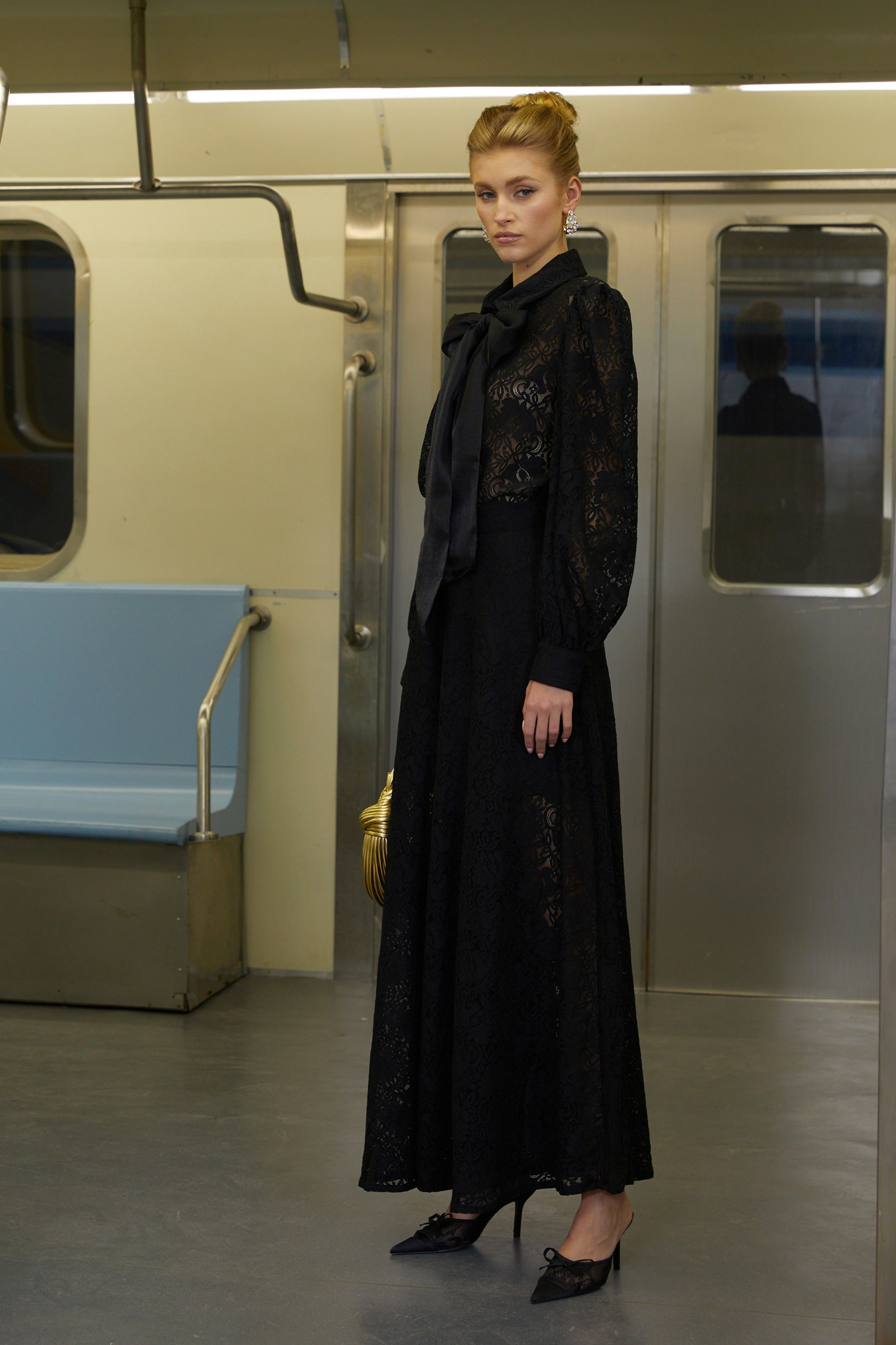 Gilberte Black Belted Shirt & Wide Leg Pants Set