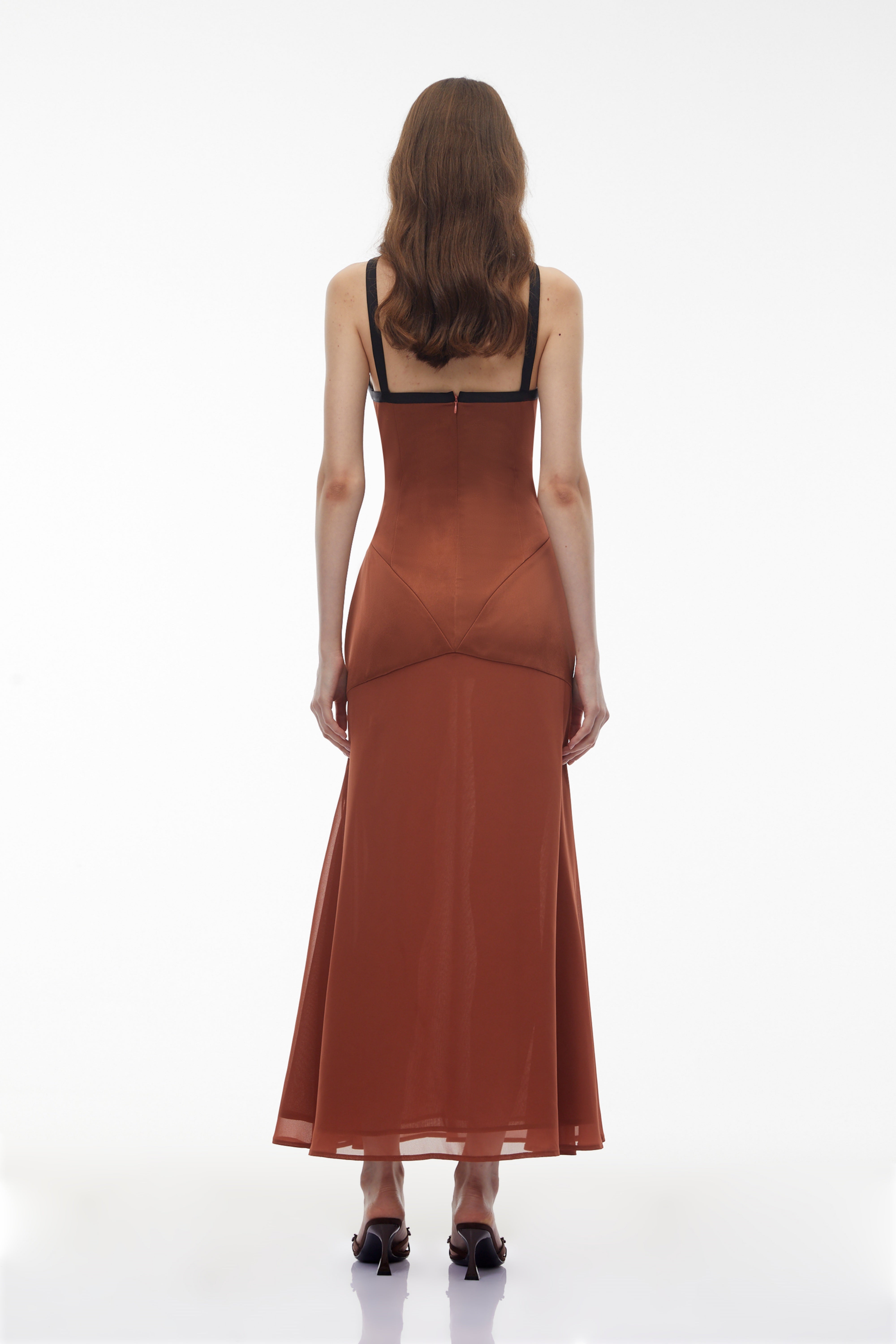 Ginevra Brown Halterneck Maxi Dress with Bow (Final Sale)
