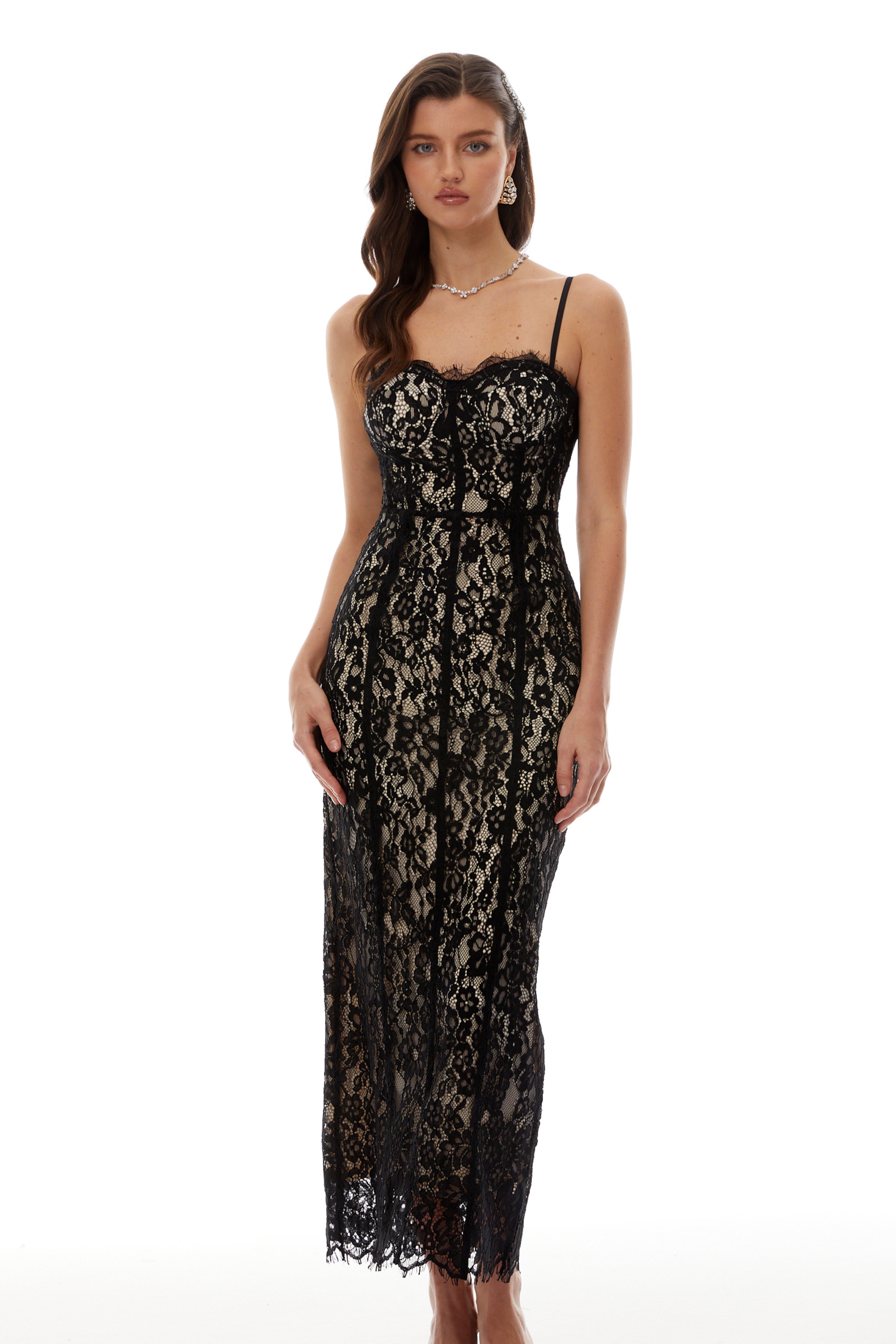 Giorgia Black Floral Lace Corset Maxi Dress (Final Sale)