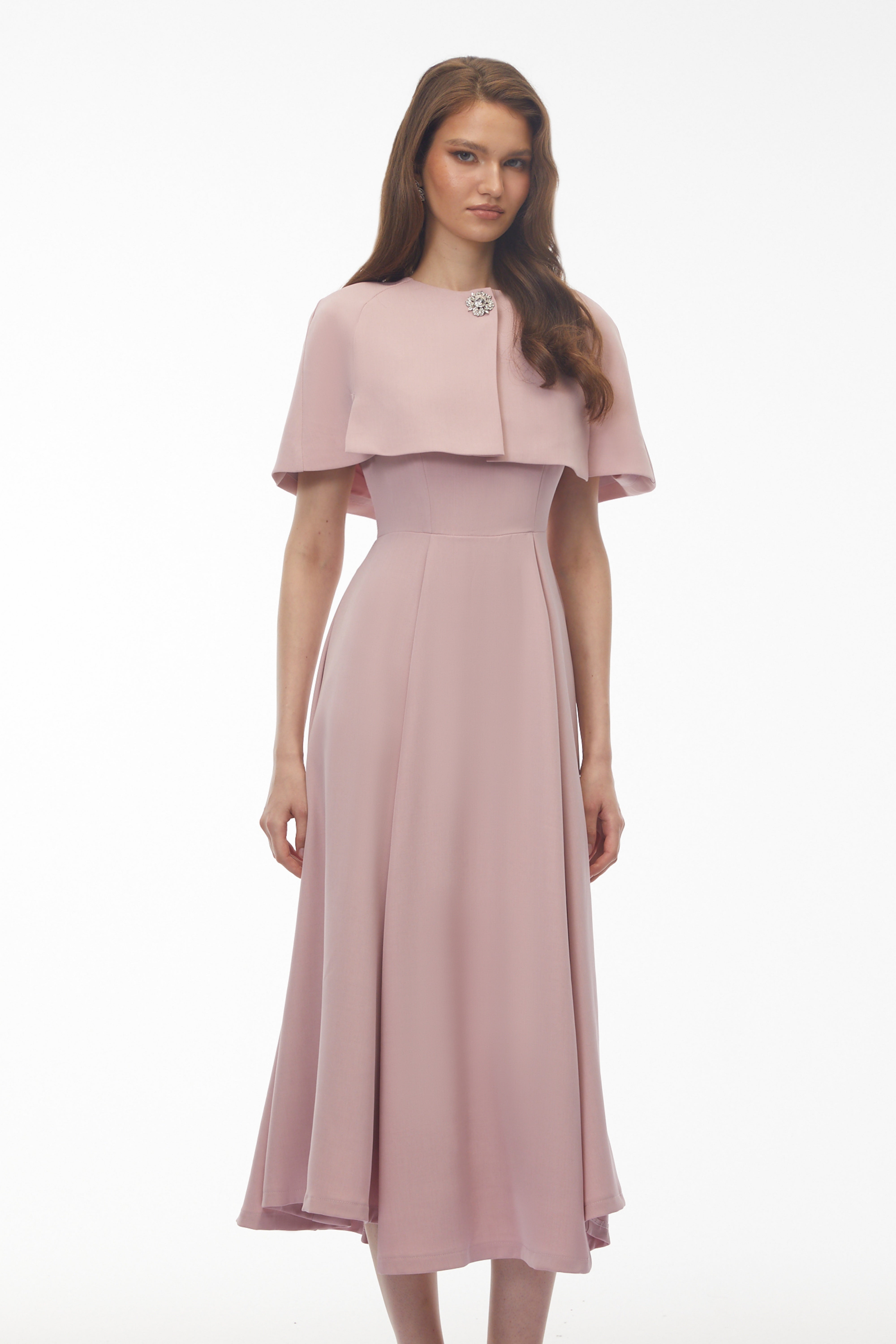 Giuliana Pink Solid Cape ＆ Midi Dress Set