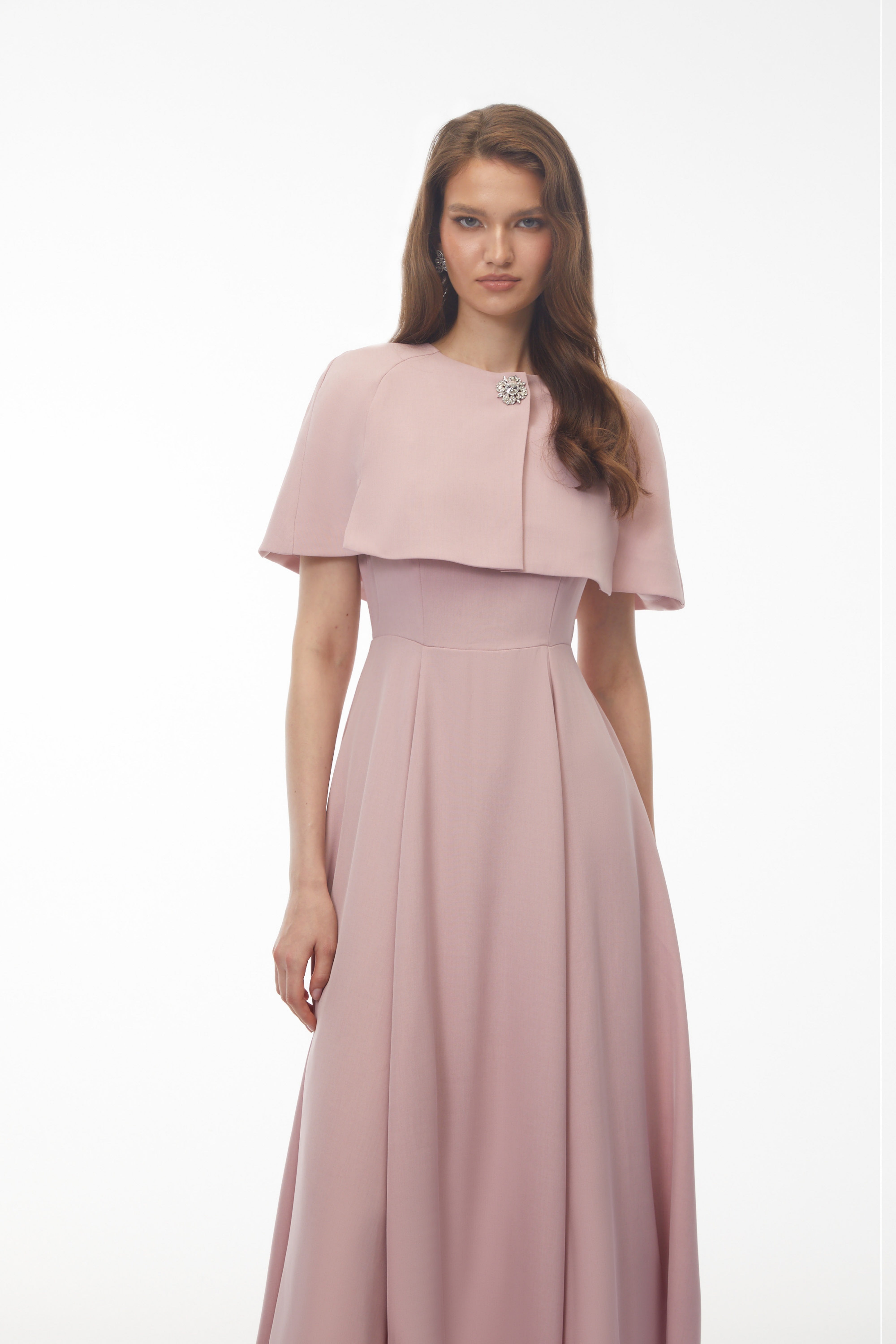 Giuliana Pink Solid Cape ＆ Midi Dress Set