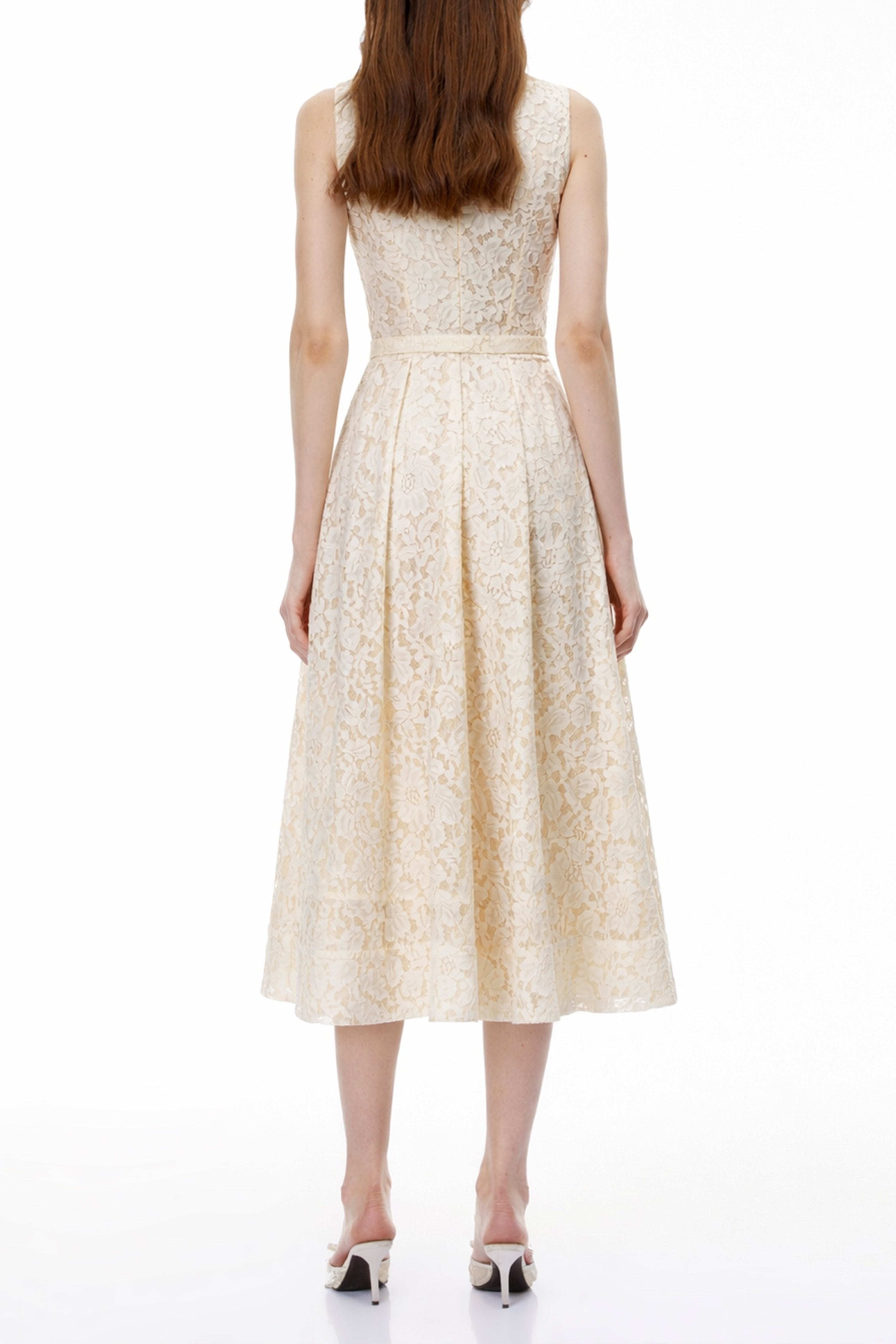 Golnar White Sleeveless Floral Lace Maxi Dress