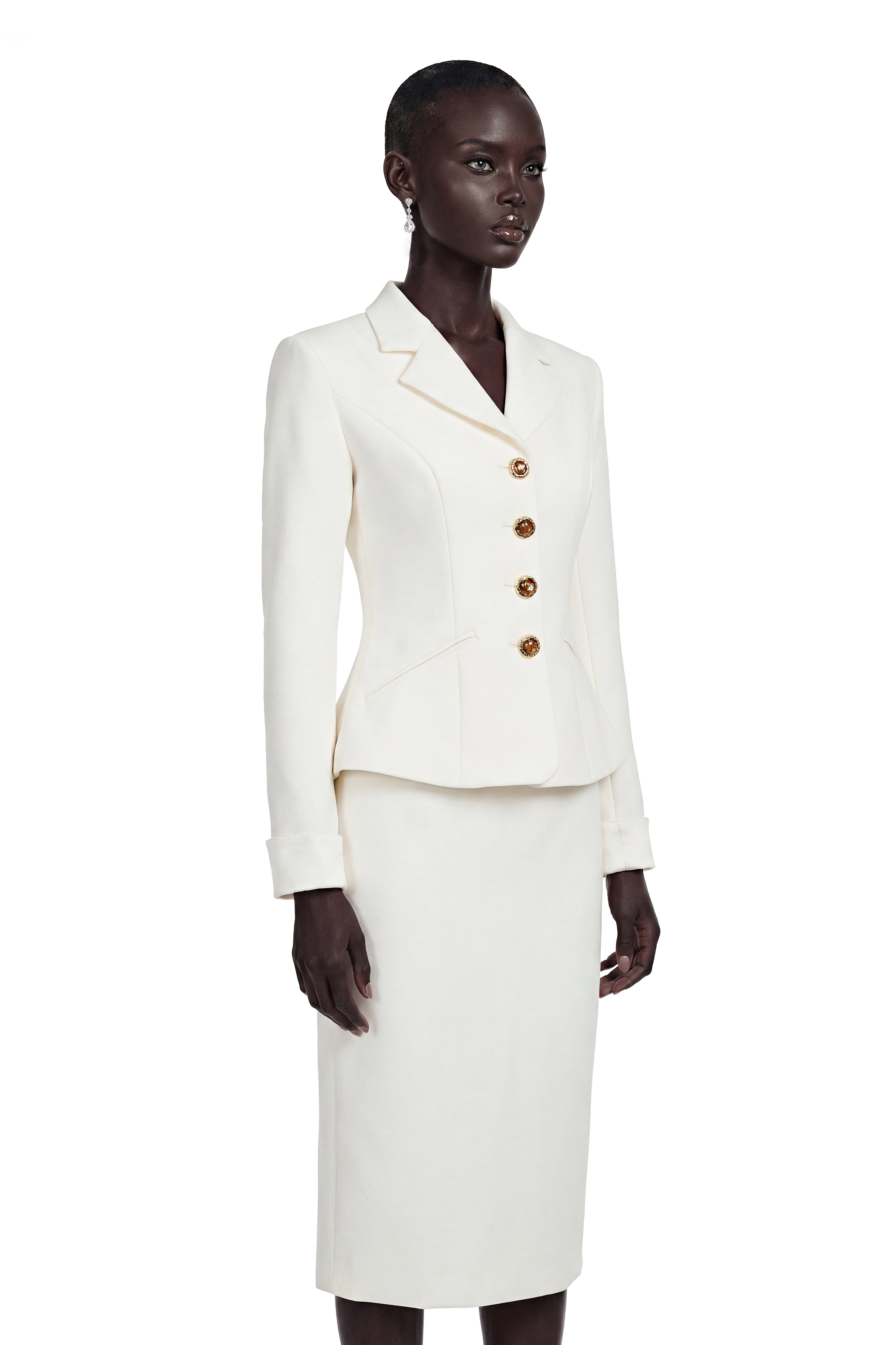 Gorgo White Classic Lapel Blazer & Skirt Set