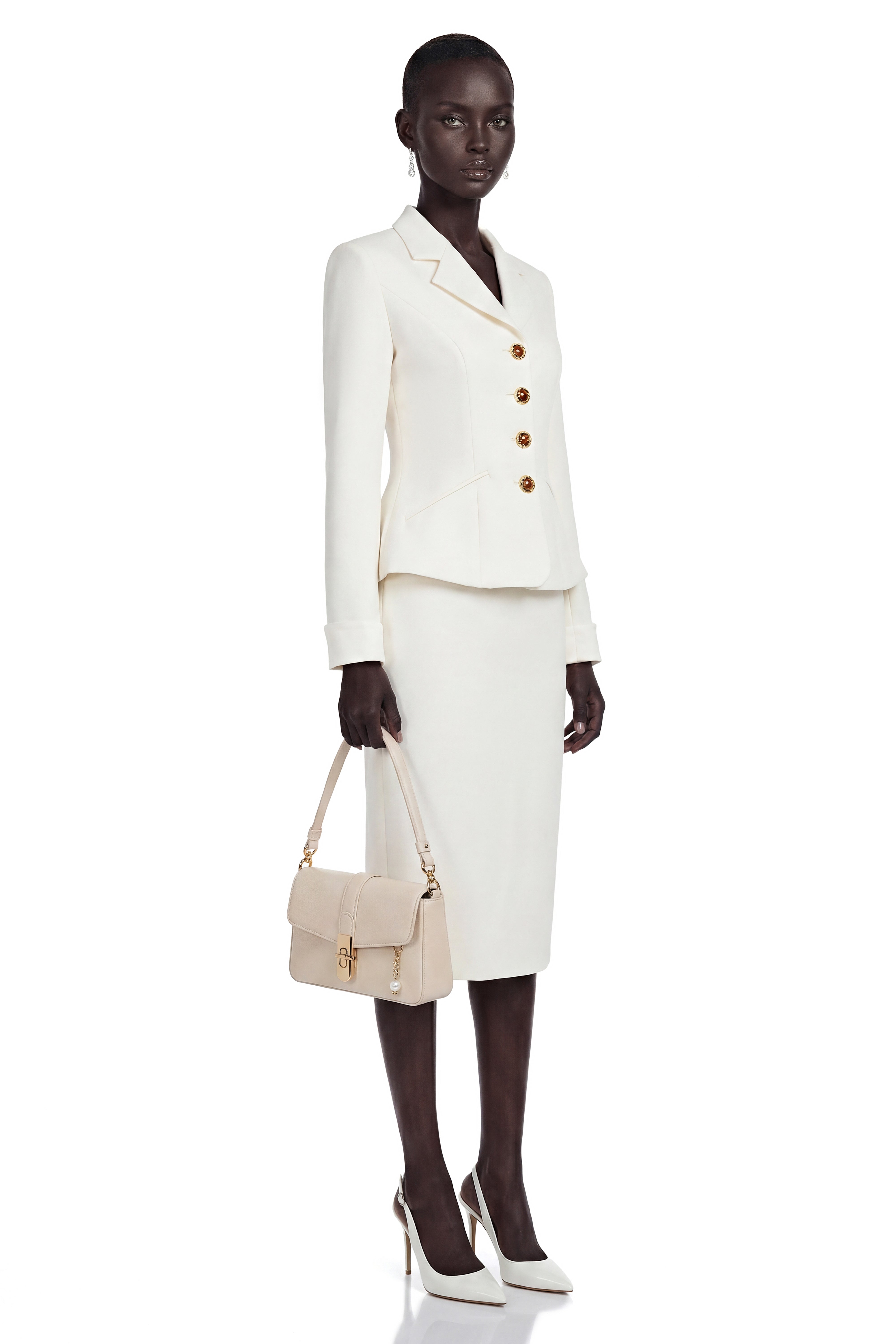 Gorgo White Classic Lapel Blazer & Skirt Set