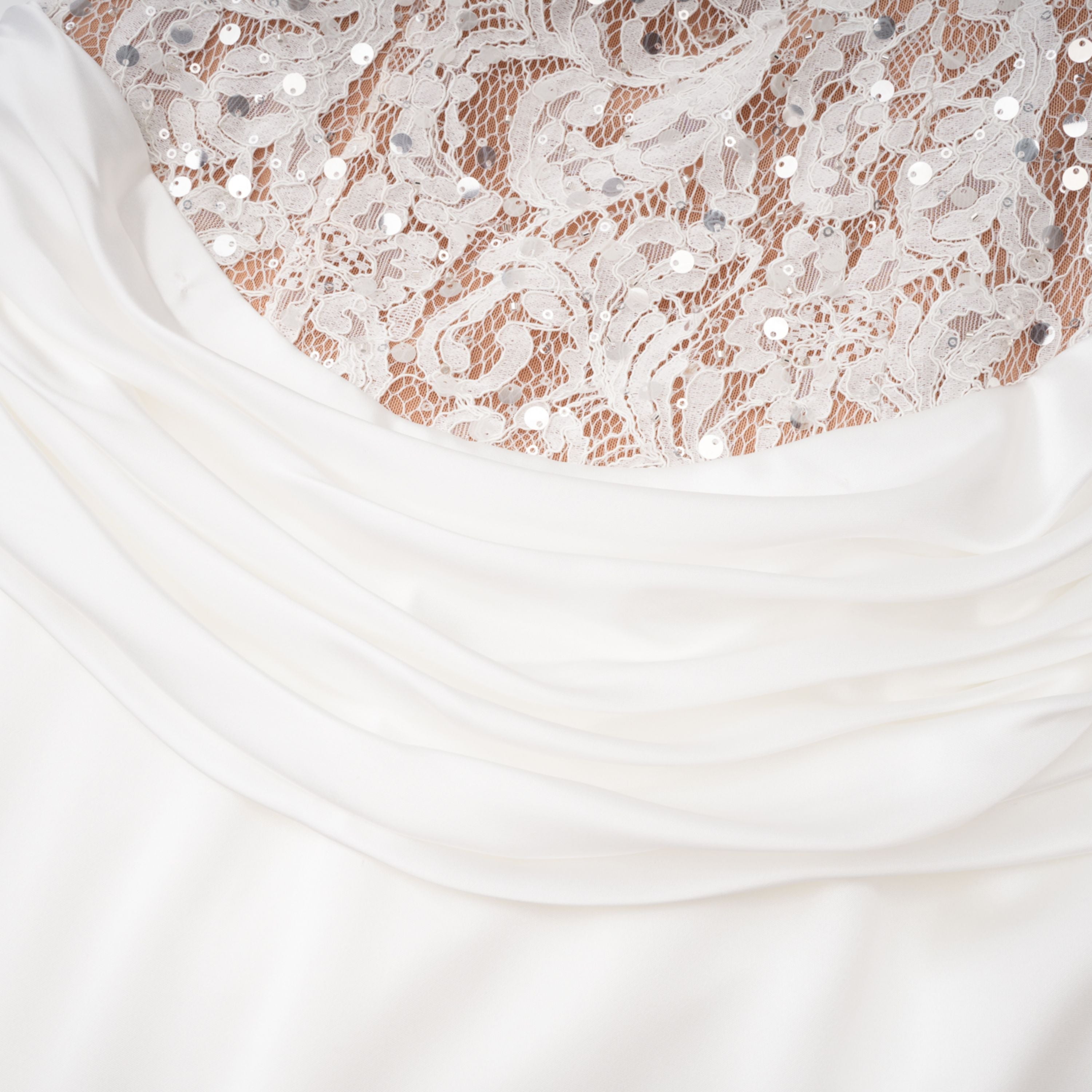 Grace White Satin Maxi Dress with Lace Panels (Final Sale-US Only)