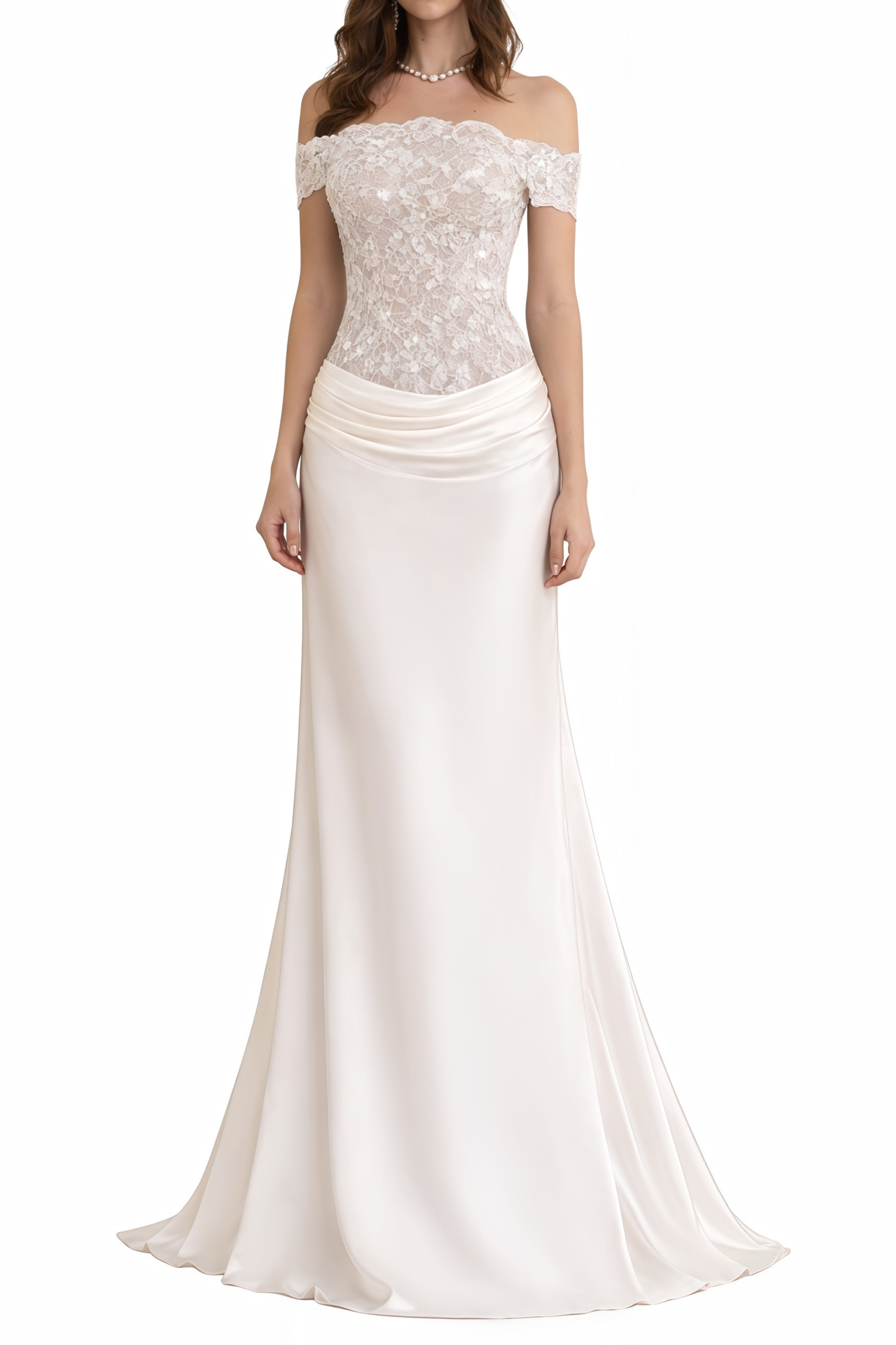 Grace White Satin Maxi Dress with Lace Panels (Final Sale-US Only)