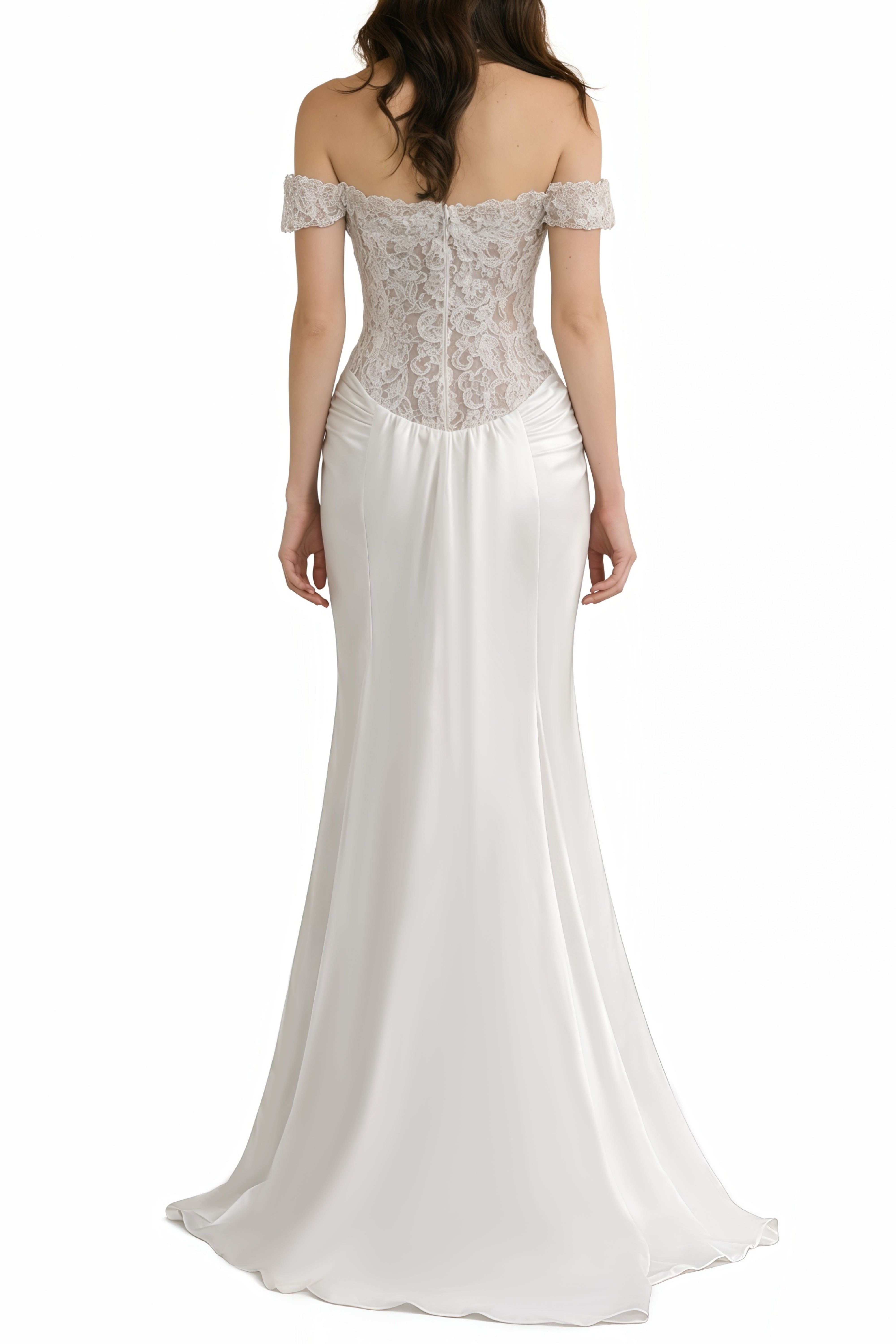 Grace White Satin Maxi Dress with Lace Panels (Final Sale-US Only)