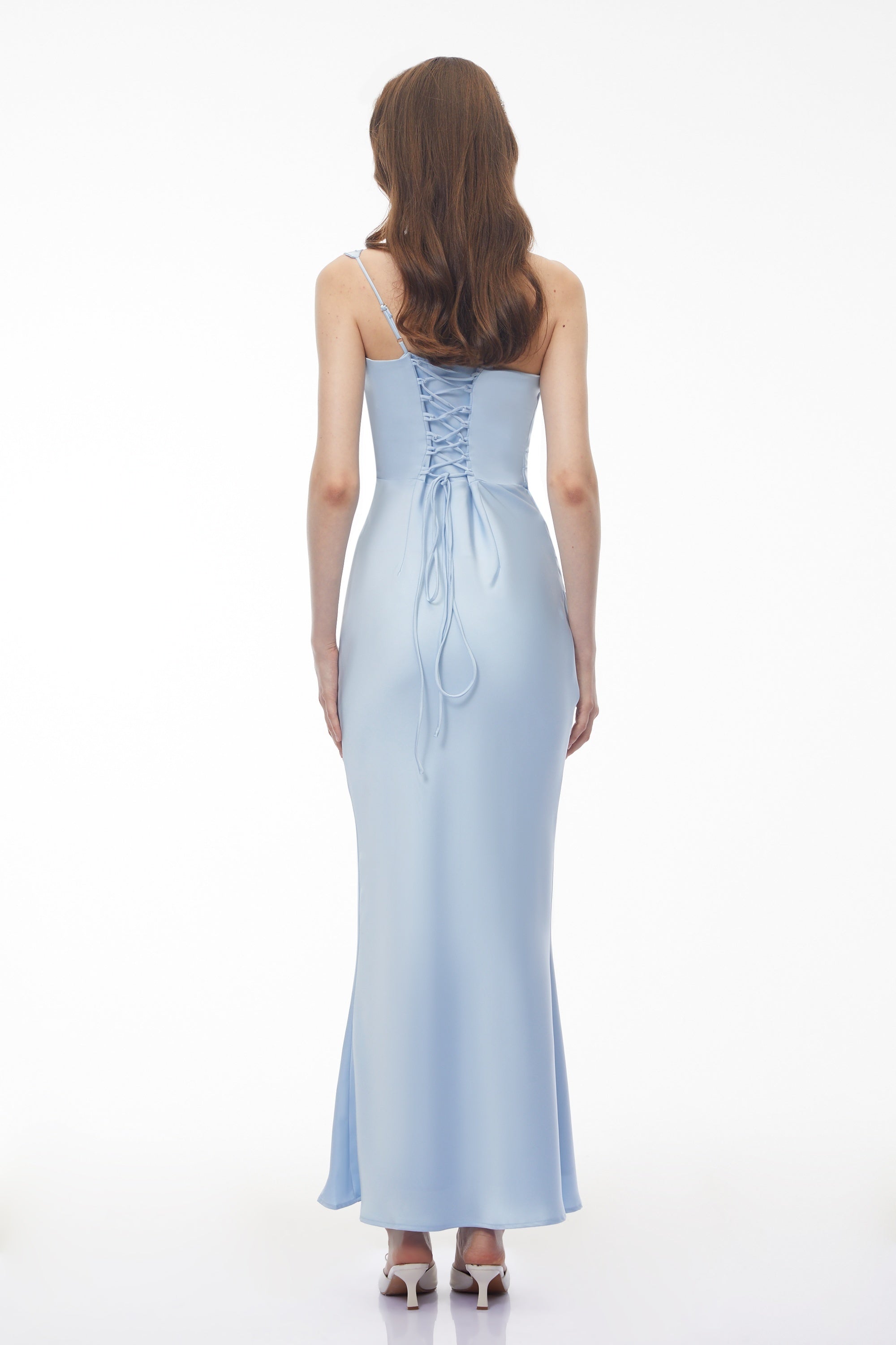 Hannah Blue One Shoulder Satin Maxi Dress (Final Sale-US Only)