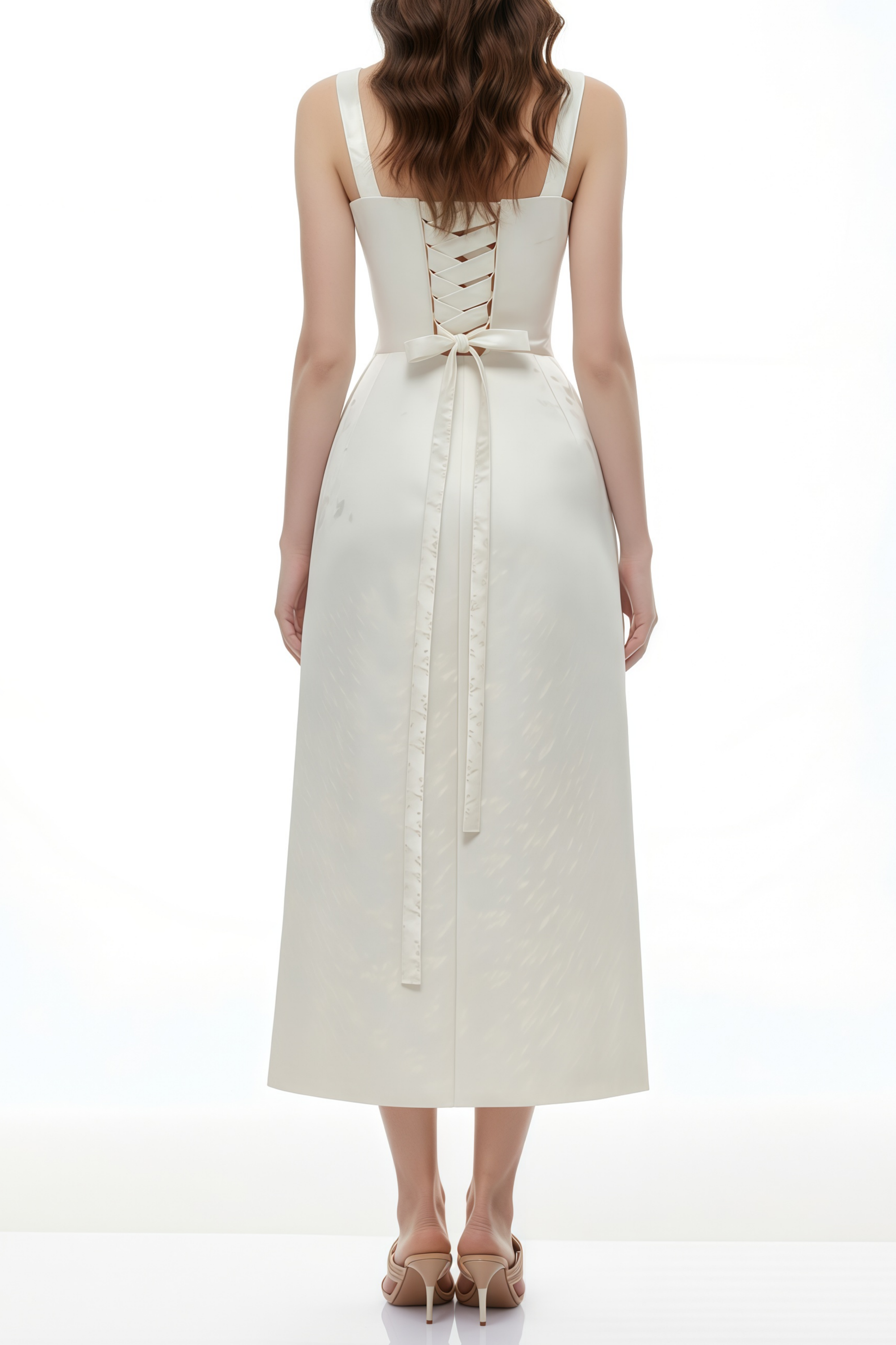 Greta Ivory Sweetheart Embroidered Midi Dress