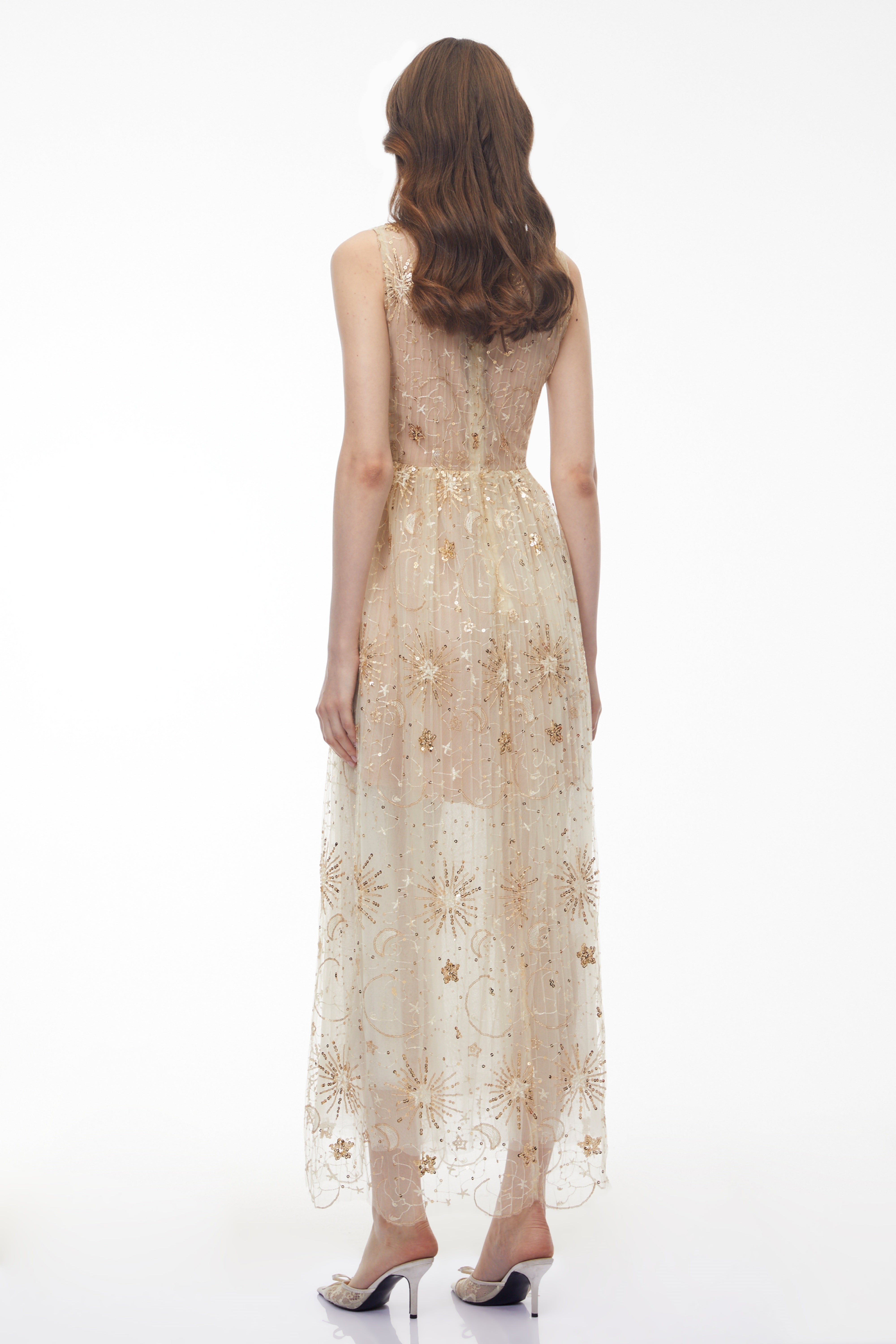 Guadalupe Champagne Sequin Ruched Maxi Dress