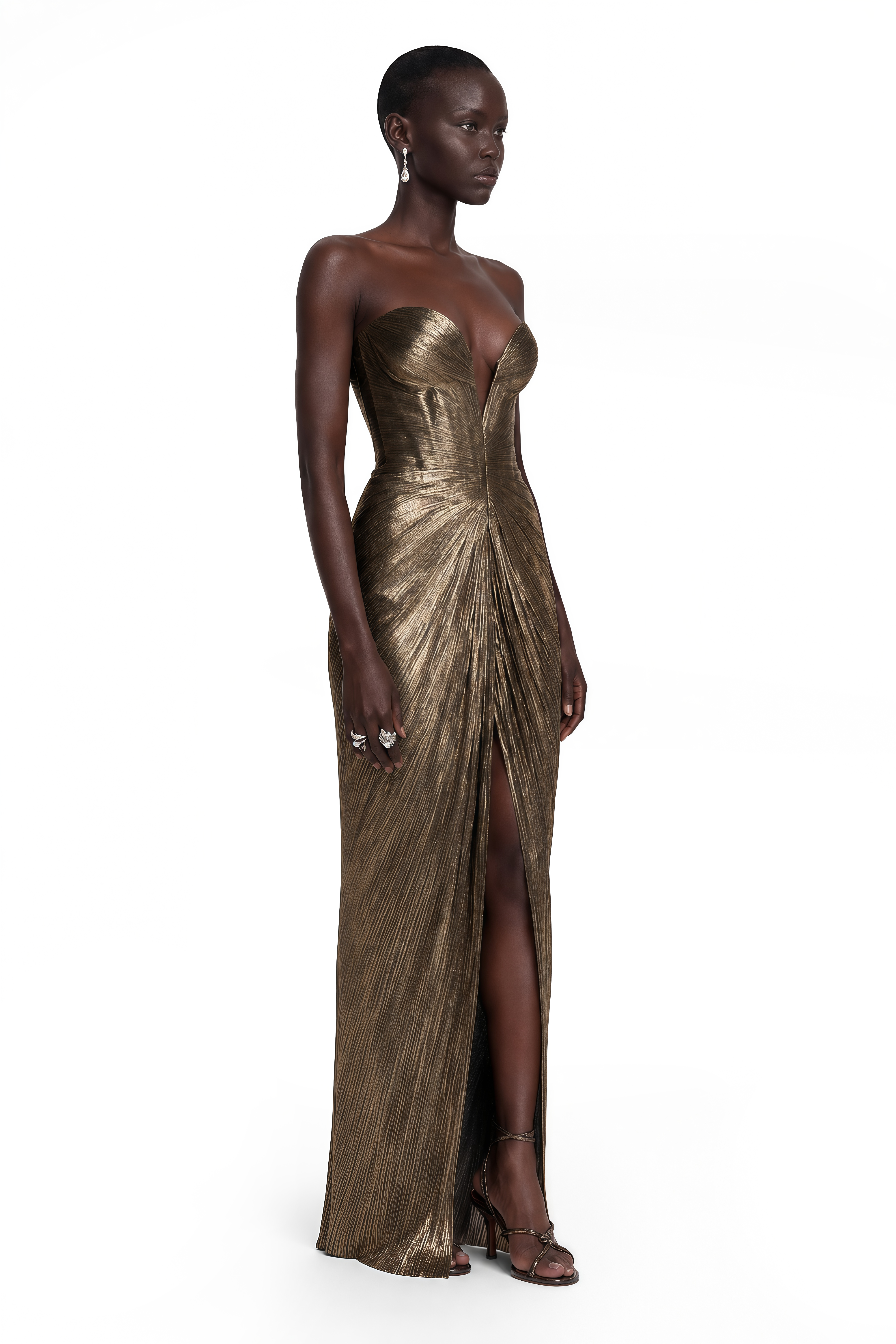 Guillermo Gold Off-Shoulder Maxi Dress