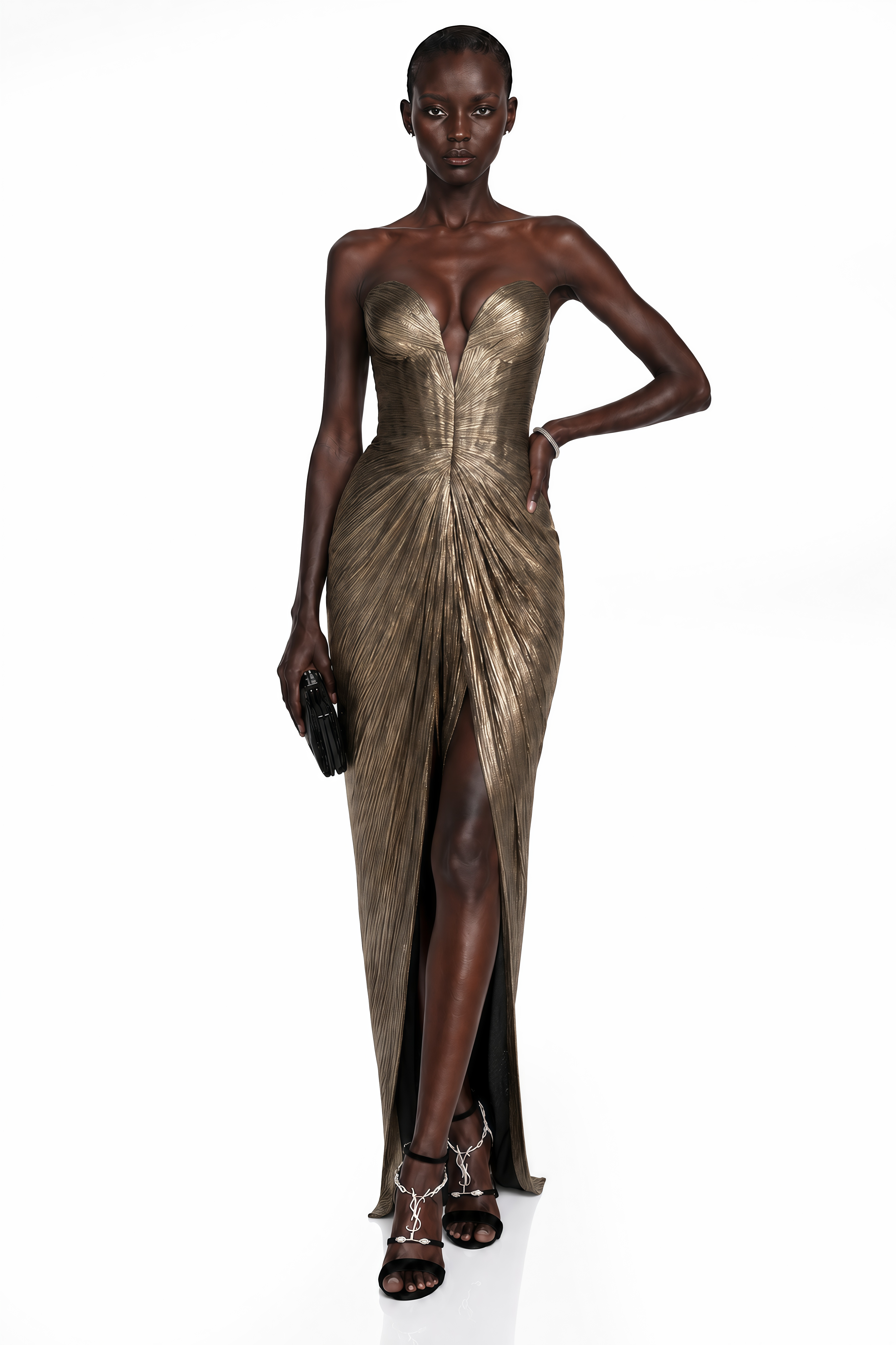 Guillermo Gold Off-Shoulder Maxi Dress