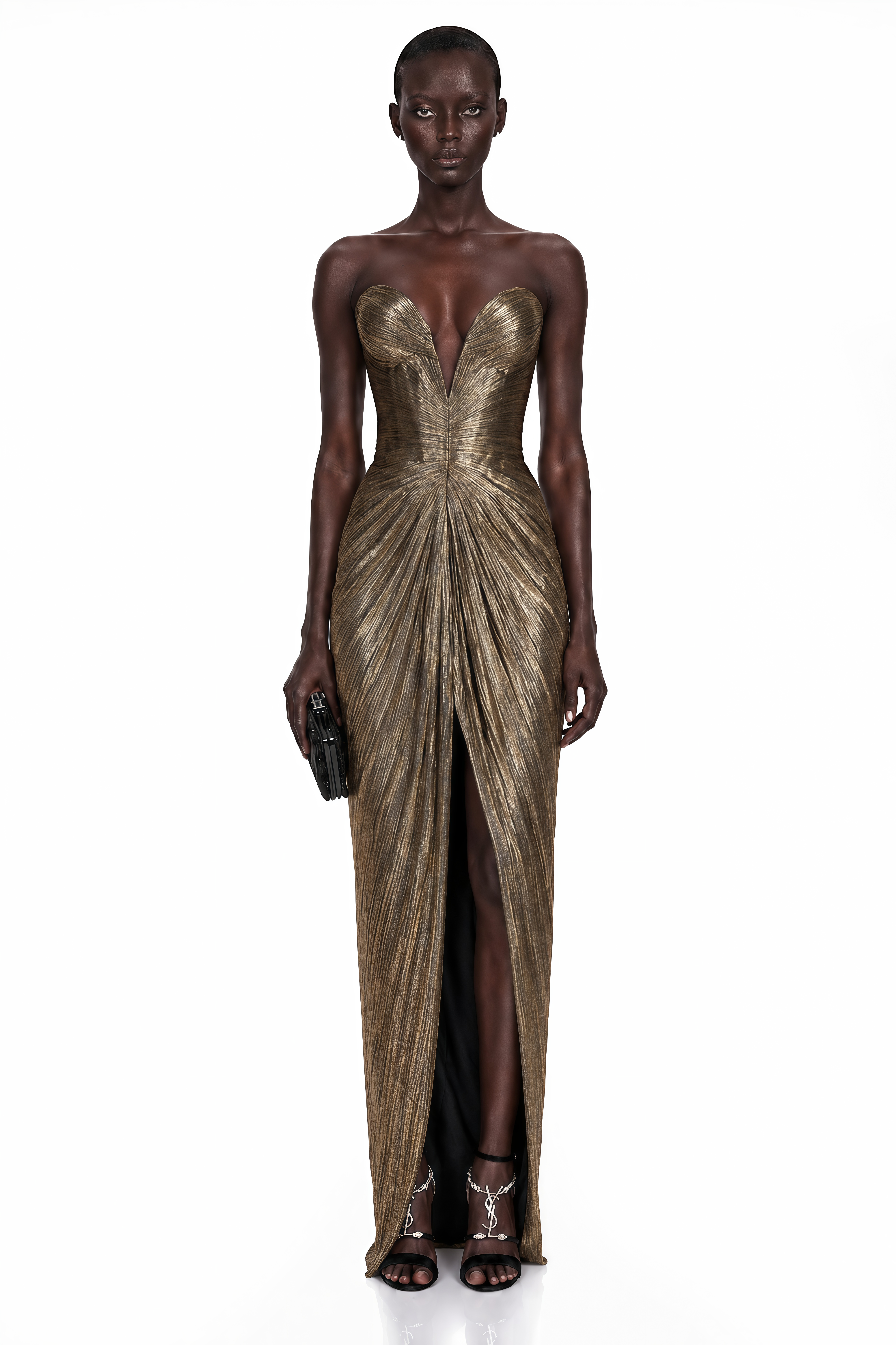 Guillermo Gold Off-Shoulder Maxi Dress