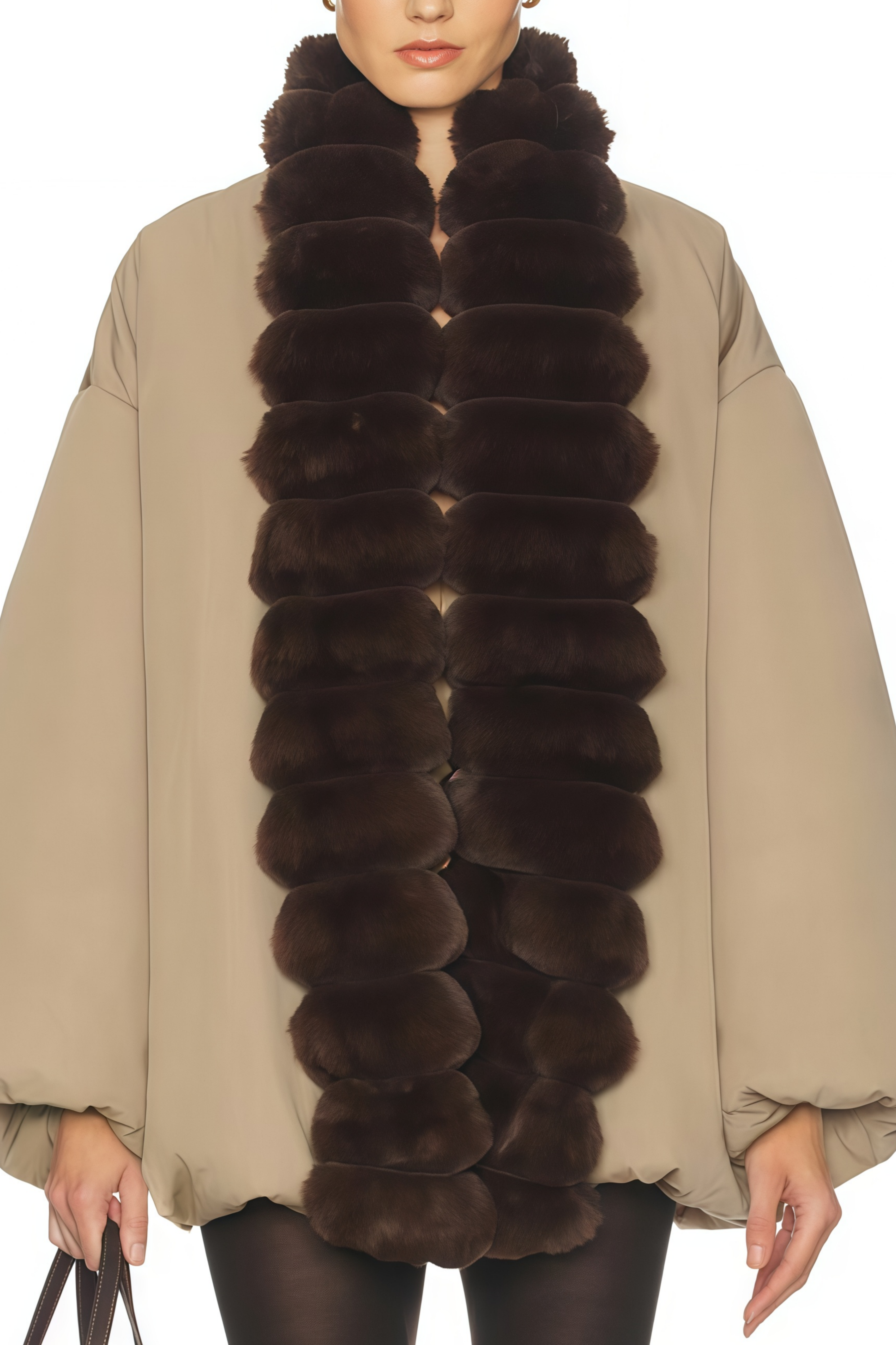 Ileana Khaki Fur Trim Bubble Down Jacket (Final Sale-US Only)