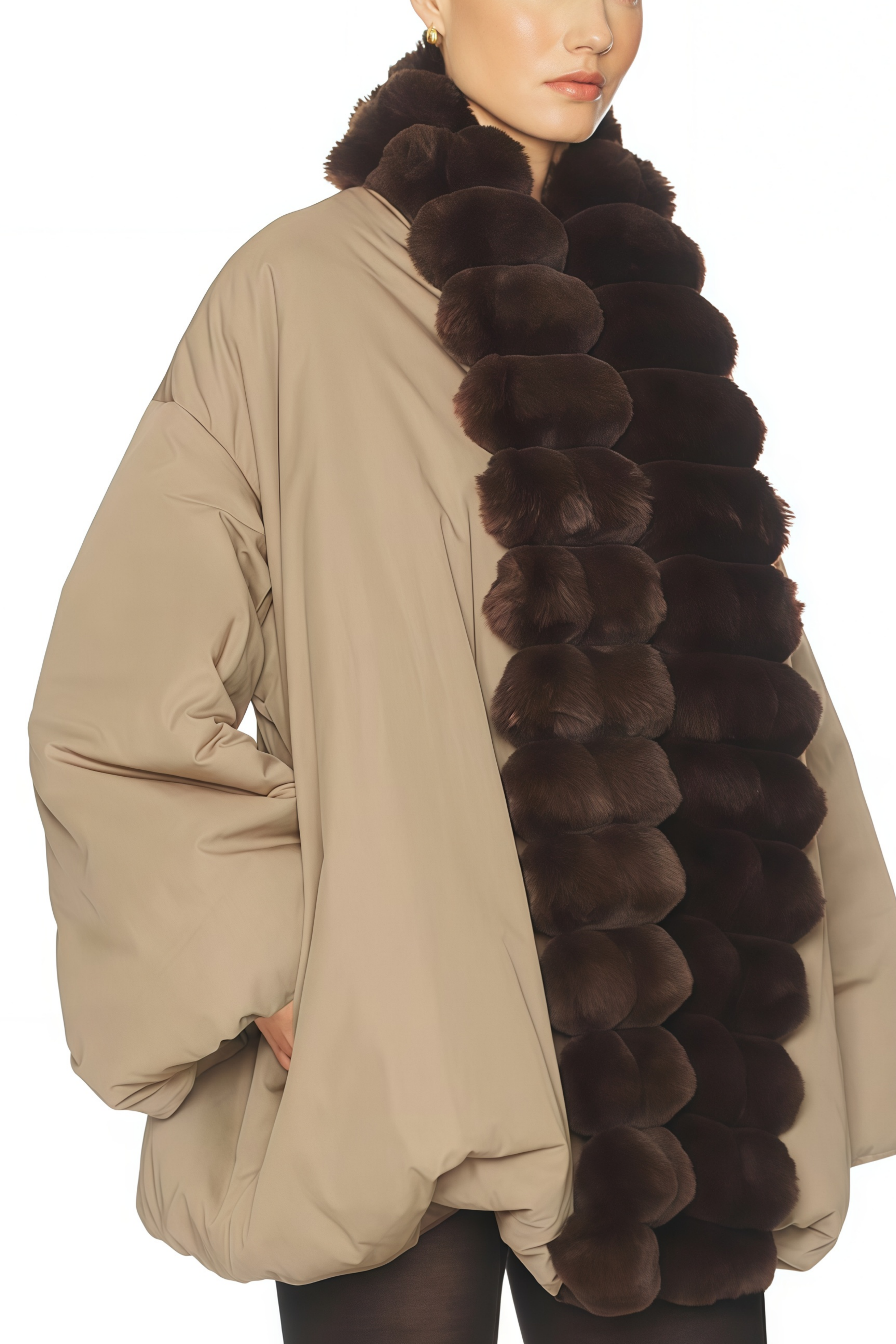 Ileana Khaki Fur Trim Bubble Down Jacket (Final Sale)