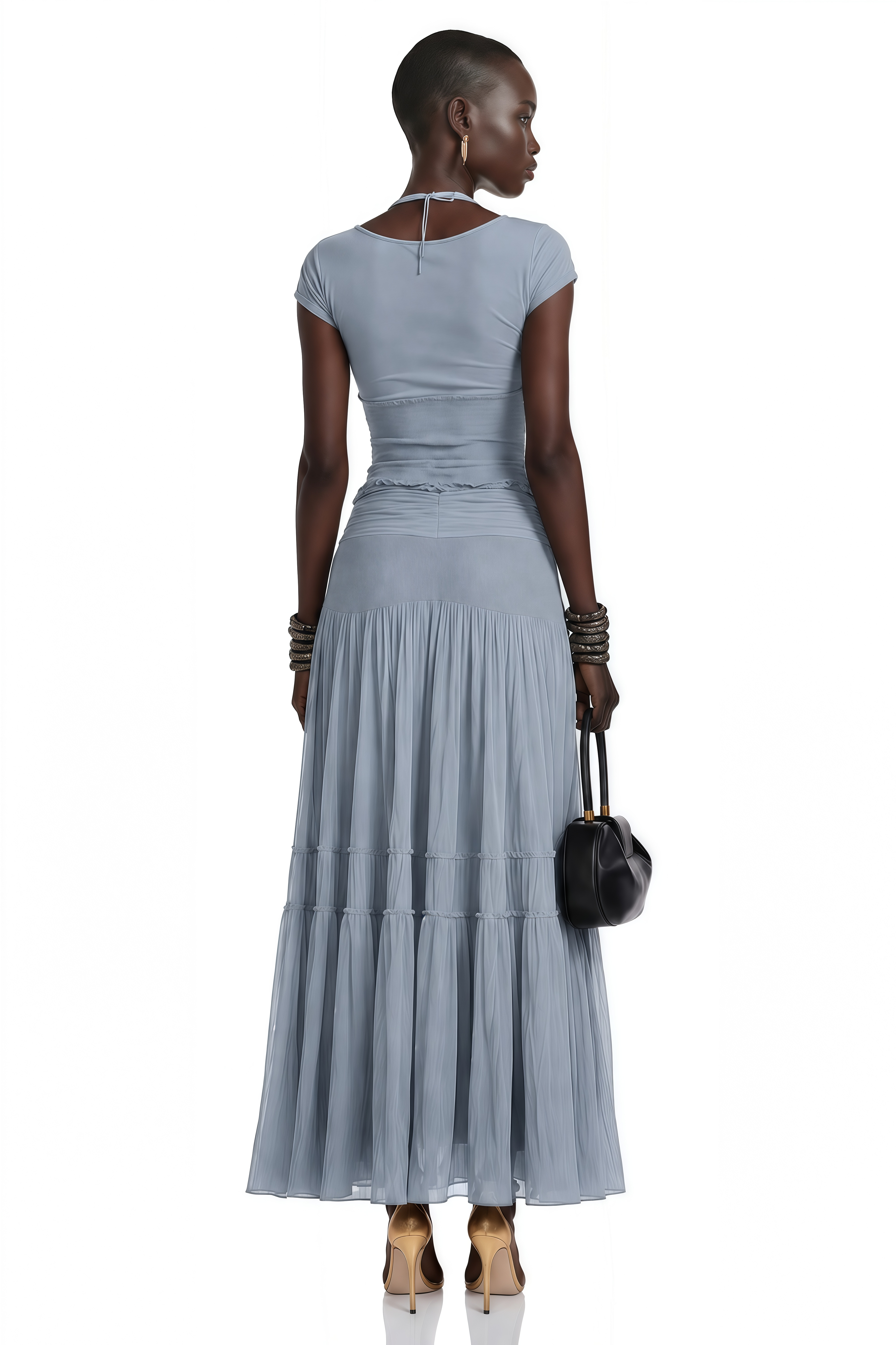 Haast Dusty Blue Knit Top & Lace Panel Skirt Set