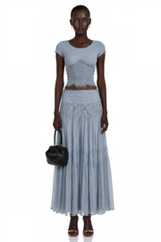 Haast Dusty Blue Knit Top & Lace Panel Skirt Set