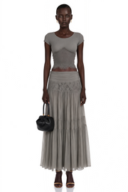 Haast Grey Knit Top & Lace Panel Skirt Set