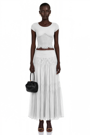 Haast White Knit Top & Lace Panel Skirt Set