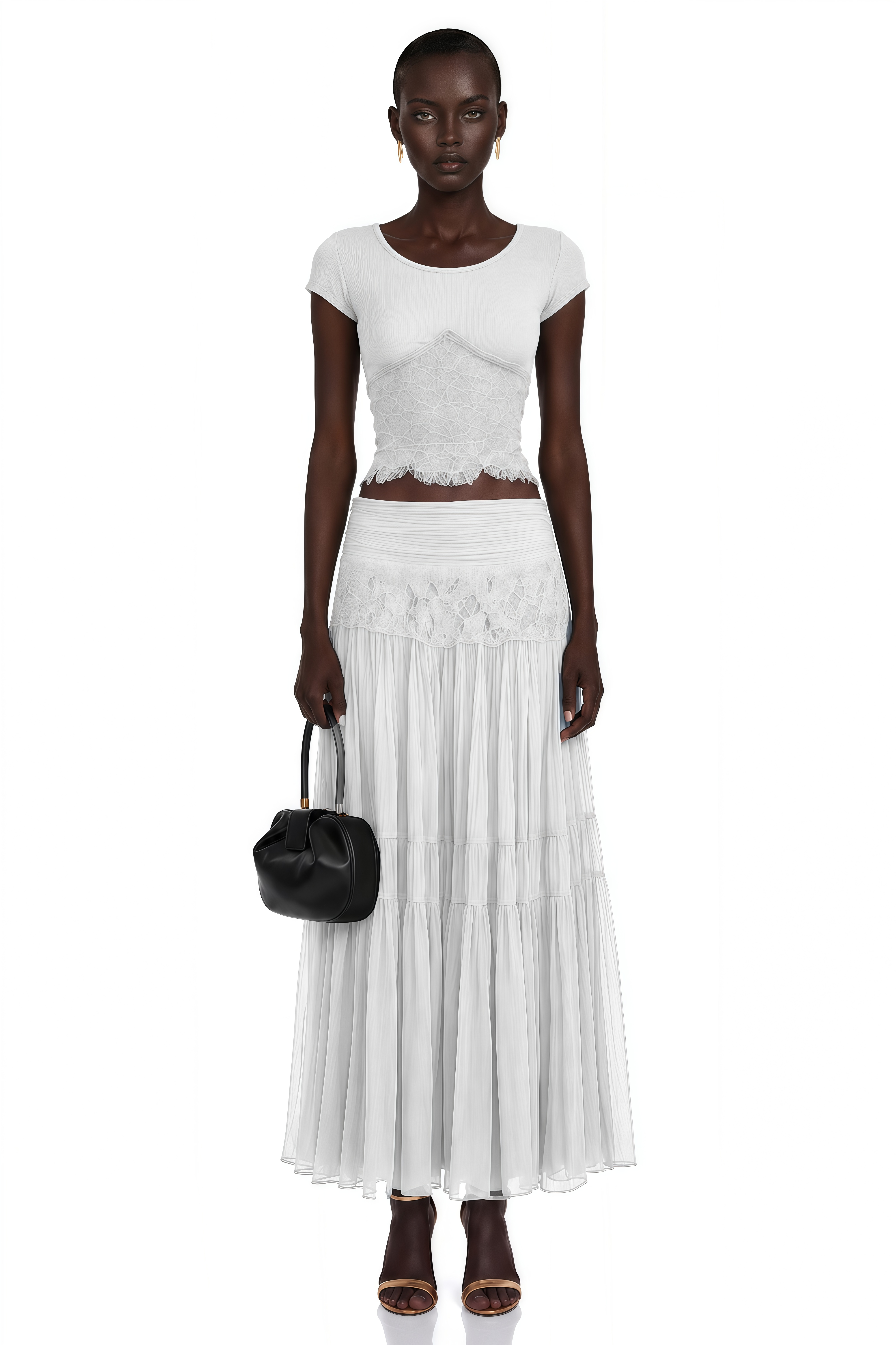 Haast White Knit Top & Lace Panel Skirt Set