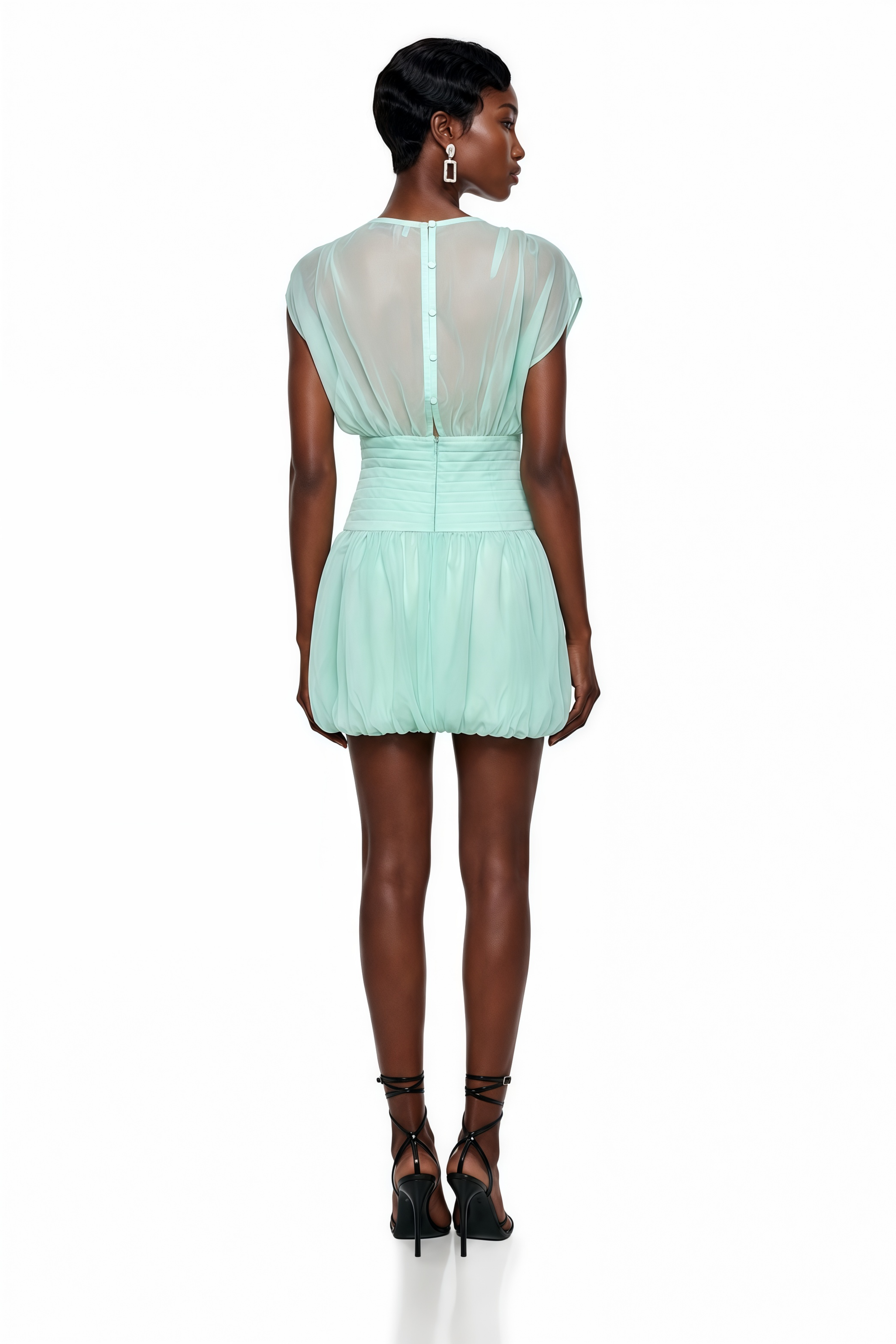 Hacer Green Ruched Mini Dress with Bow Detail
