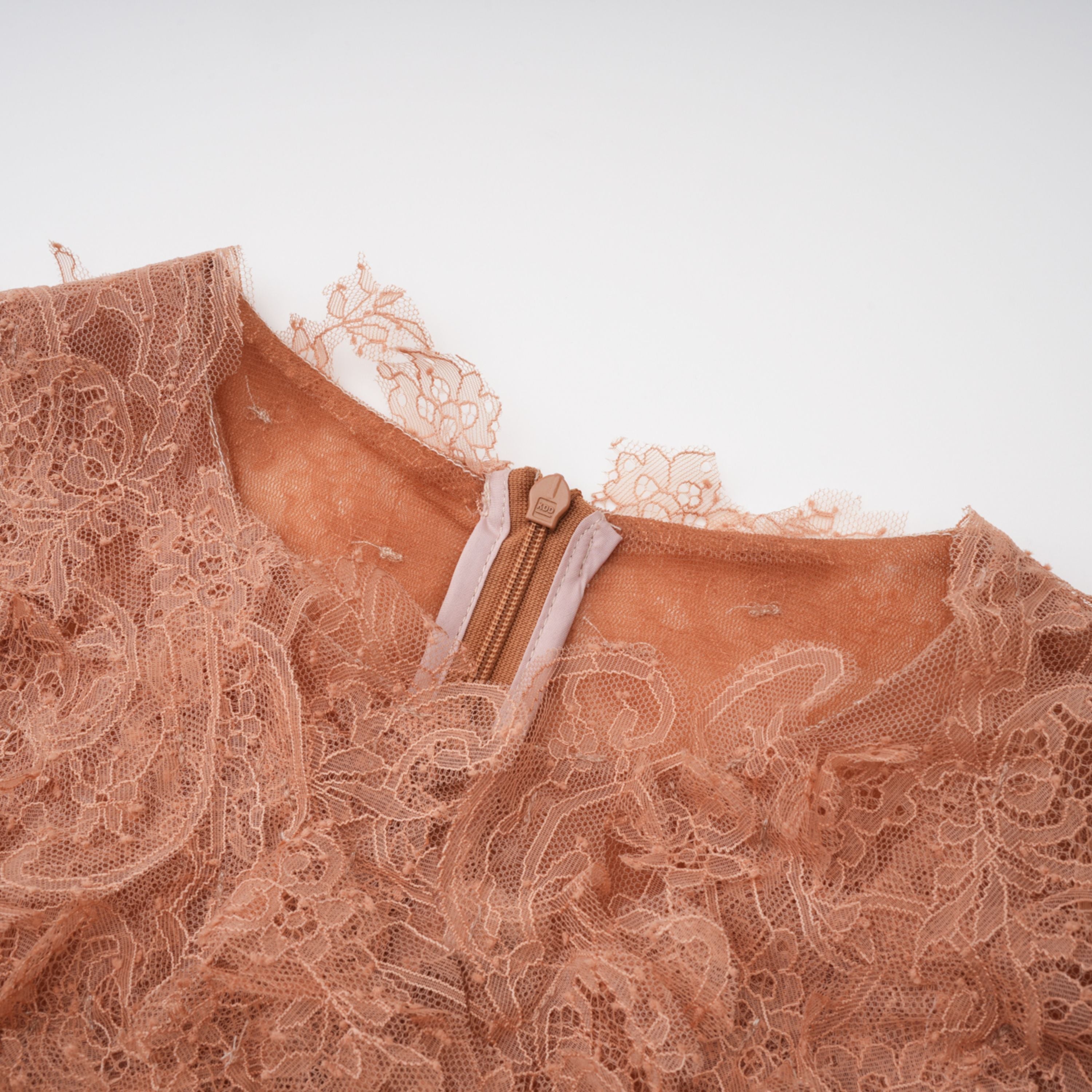 Hadley Caramel Twisted Floral Lace Midi Dress