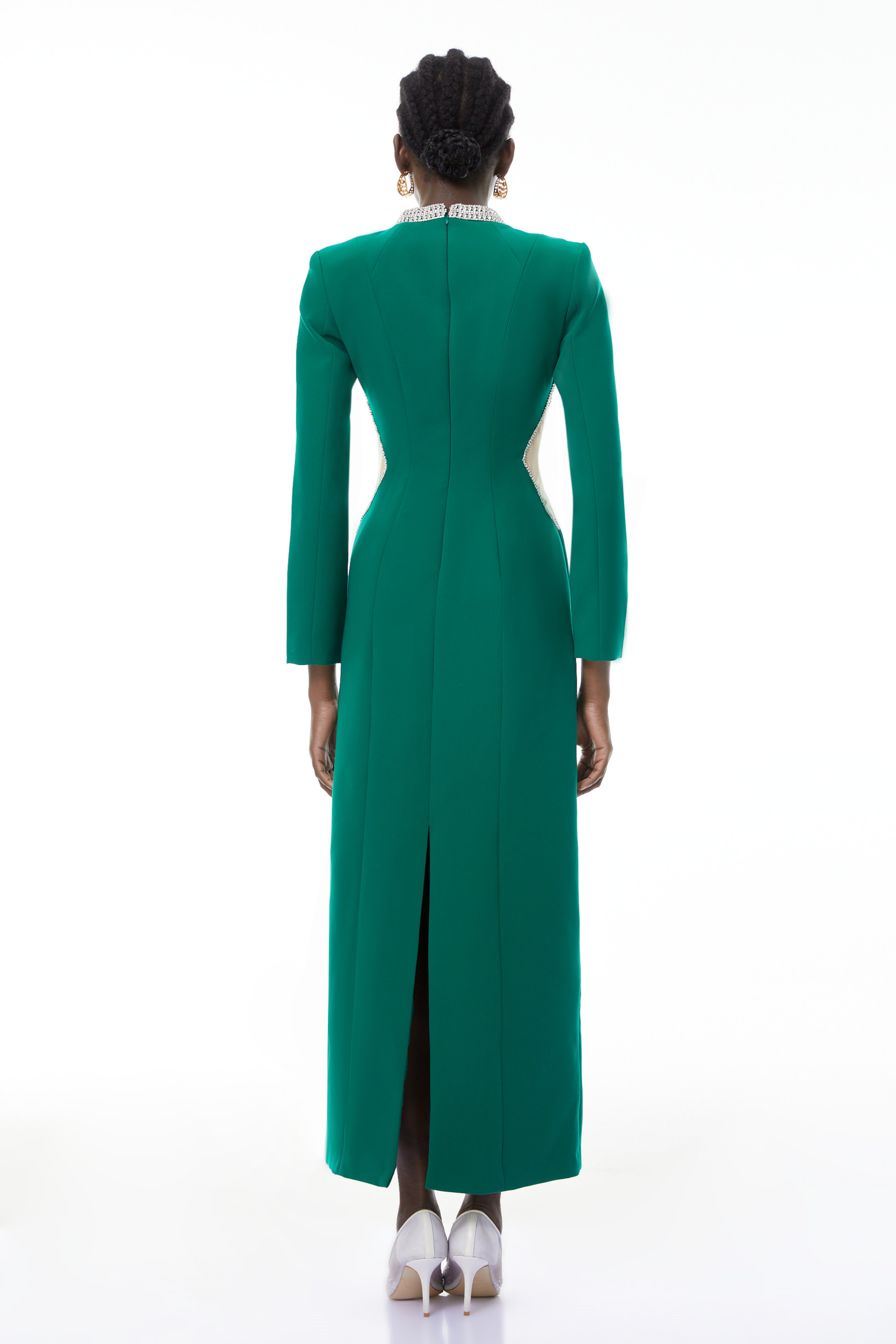 Hadley Green Cut-Out Crystal Maxi Dress