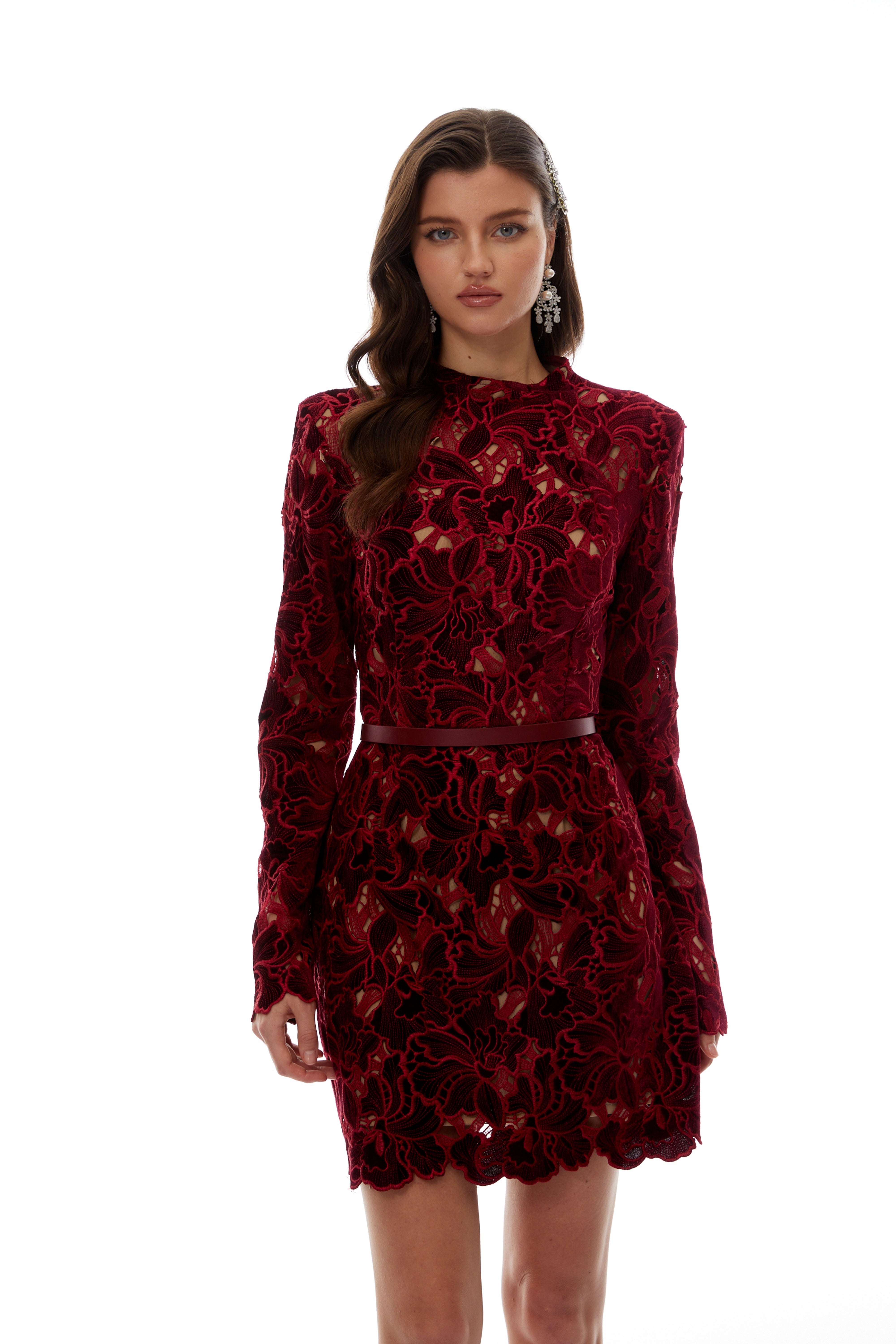 Hafdis Red Floral Embroidered Mini Dress (Final Sale-US Only)