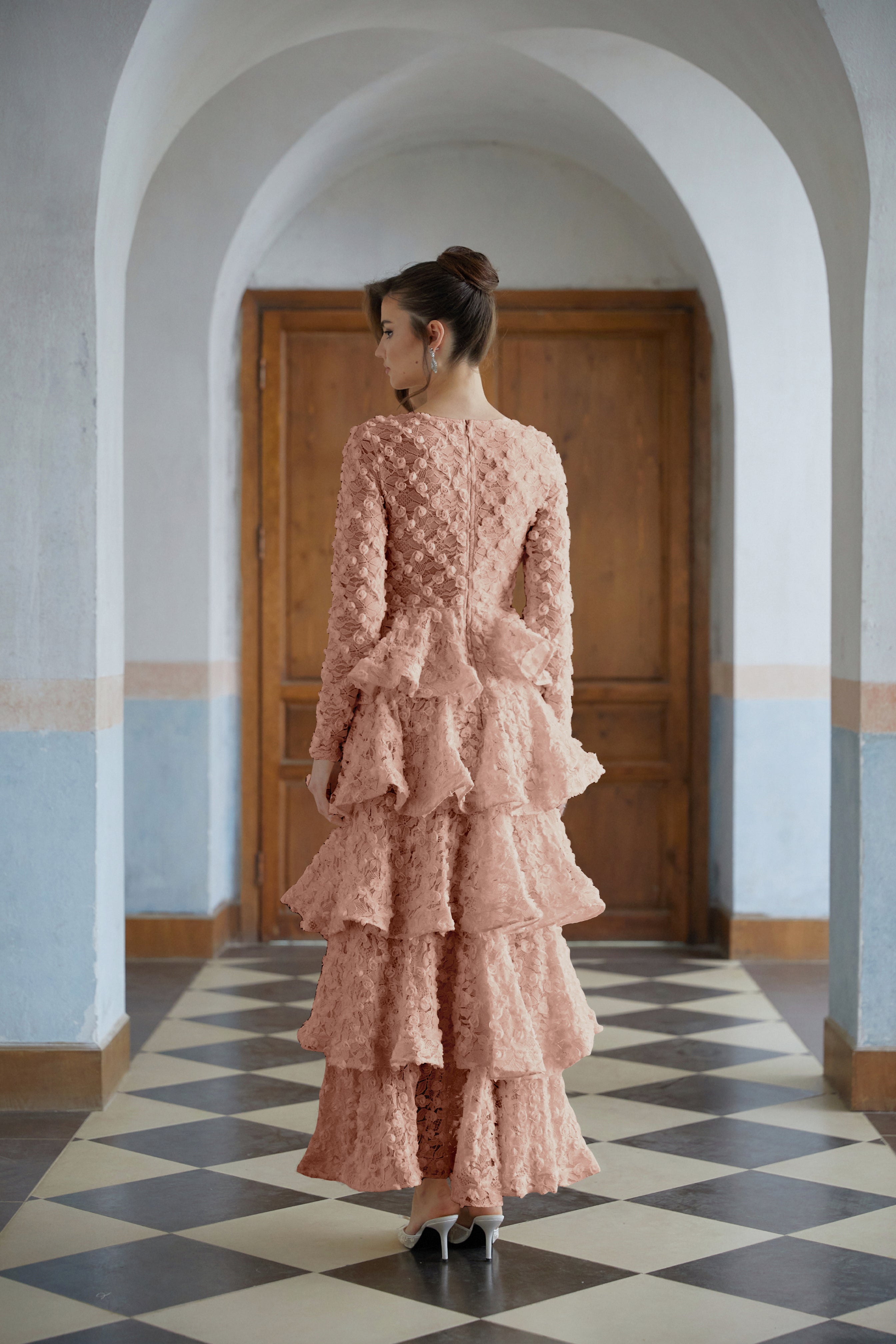 Halla Pink Tiered Floral Lace Maxi Dress (Final Sale-US Only)