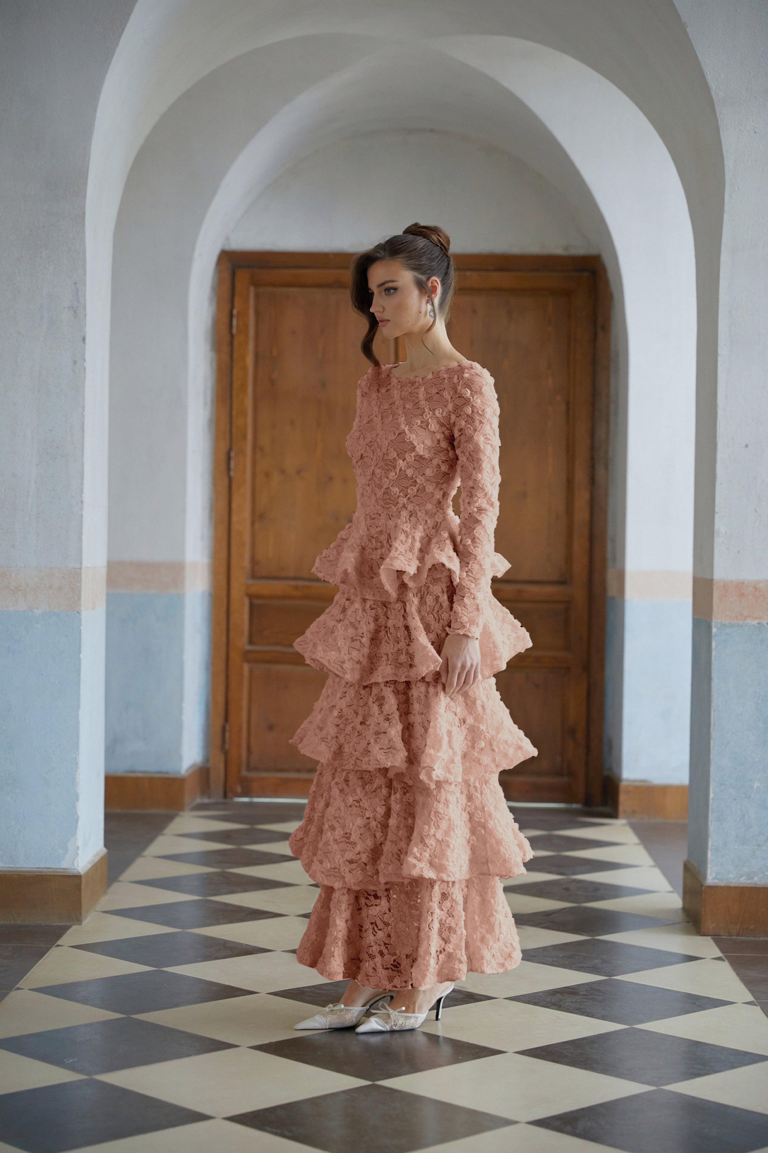 Halla Pink Tiered Floral Lace Maxi Dress (Final Sale-US Only)